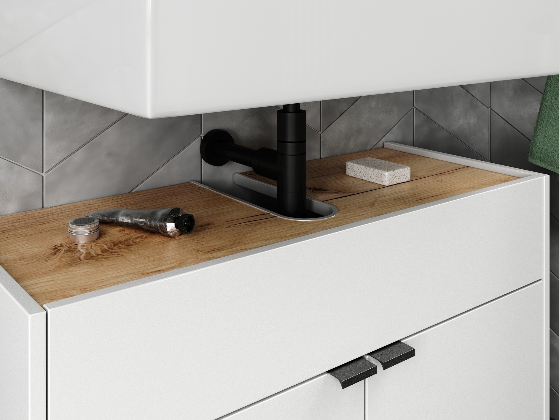 Prostostoječa kopalniška omarica za umivalnik Ventei 100 (Bela + Navarra hrast)