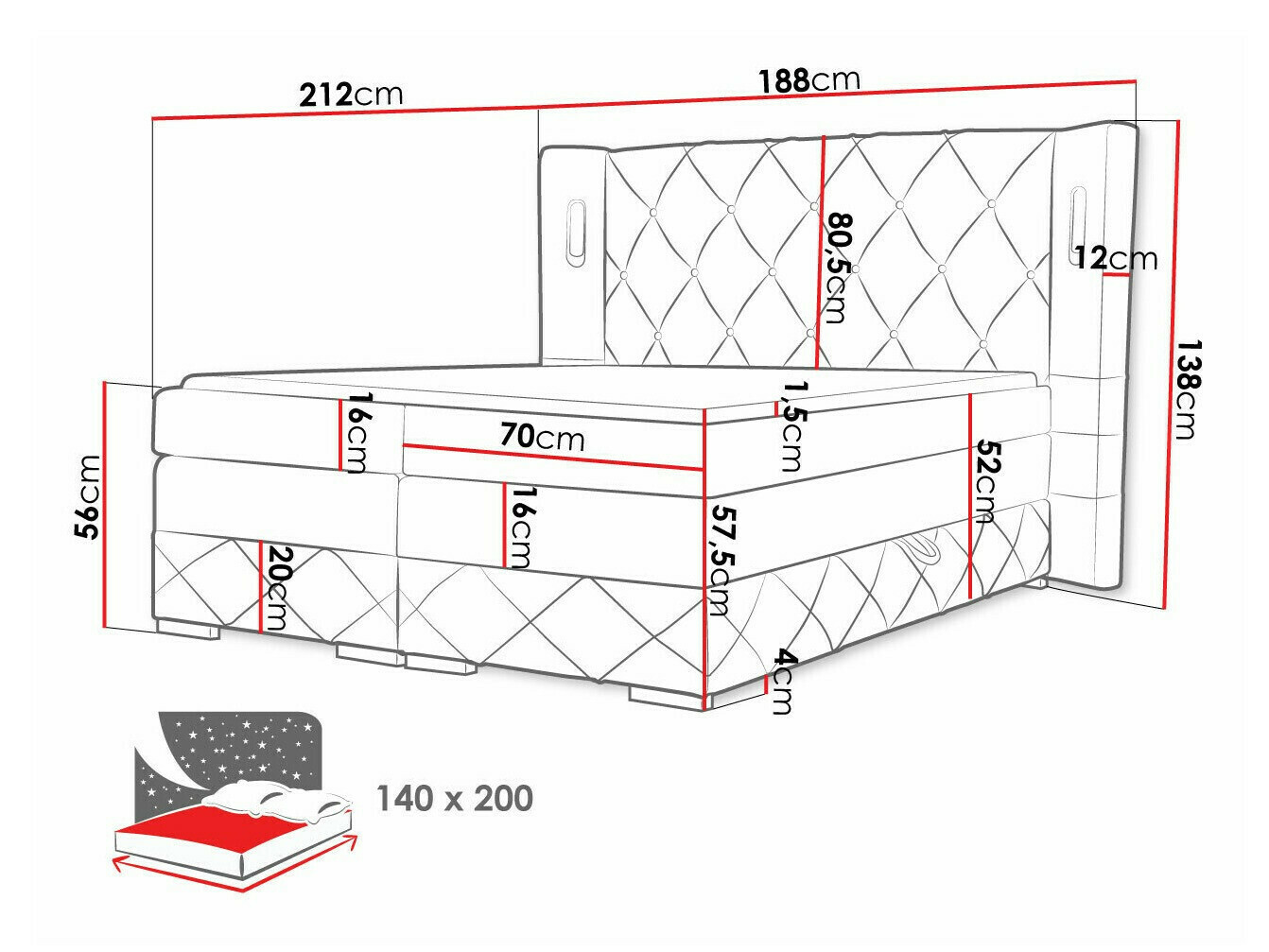 Boxspring postelja Baltimore 187 (Kameleon 48)