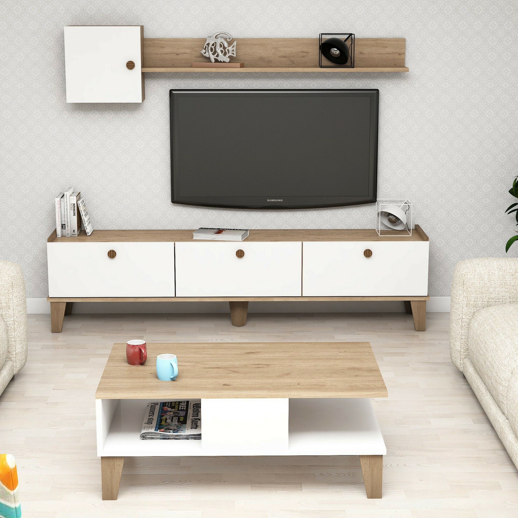 Komplet za dnevno sobo Kailua 723 (Hrast + Bela)