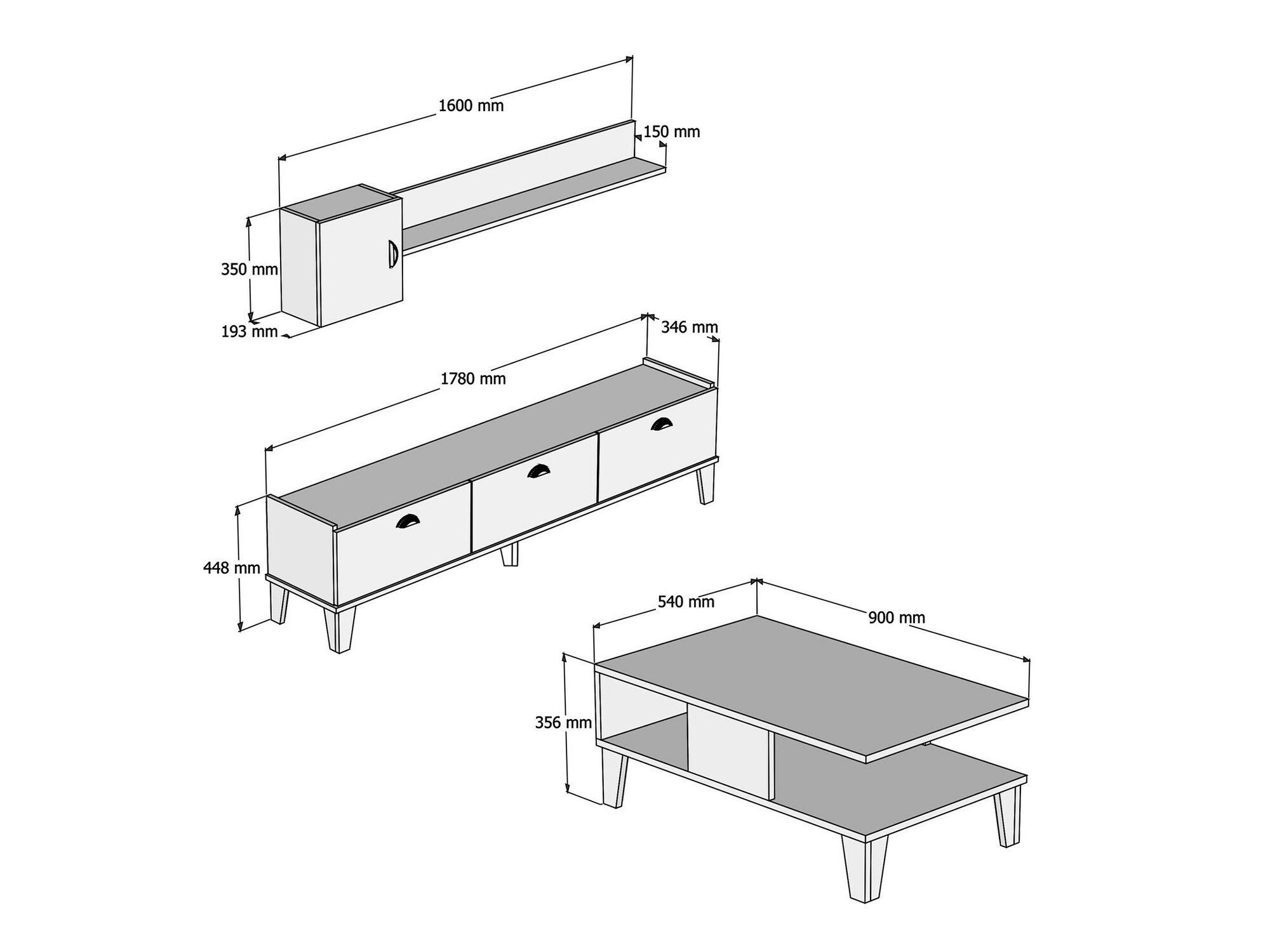 Komplet za dnevno sobo Kailua 723 (Hrast + Bela)
