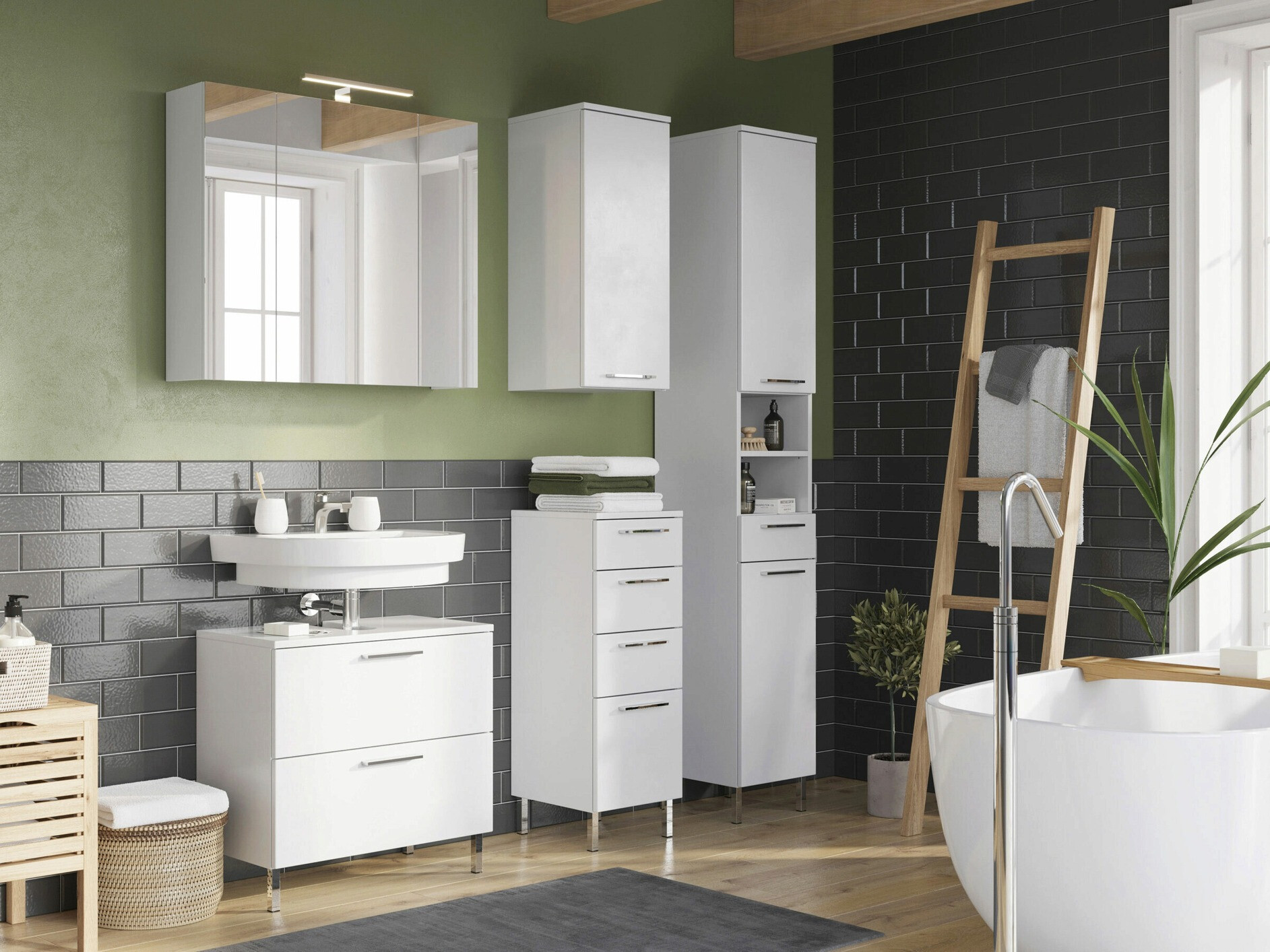 Kopalniška omarica z ogledalom Temeli 101 (Bela)