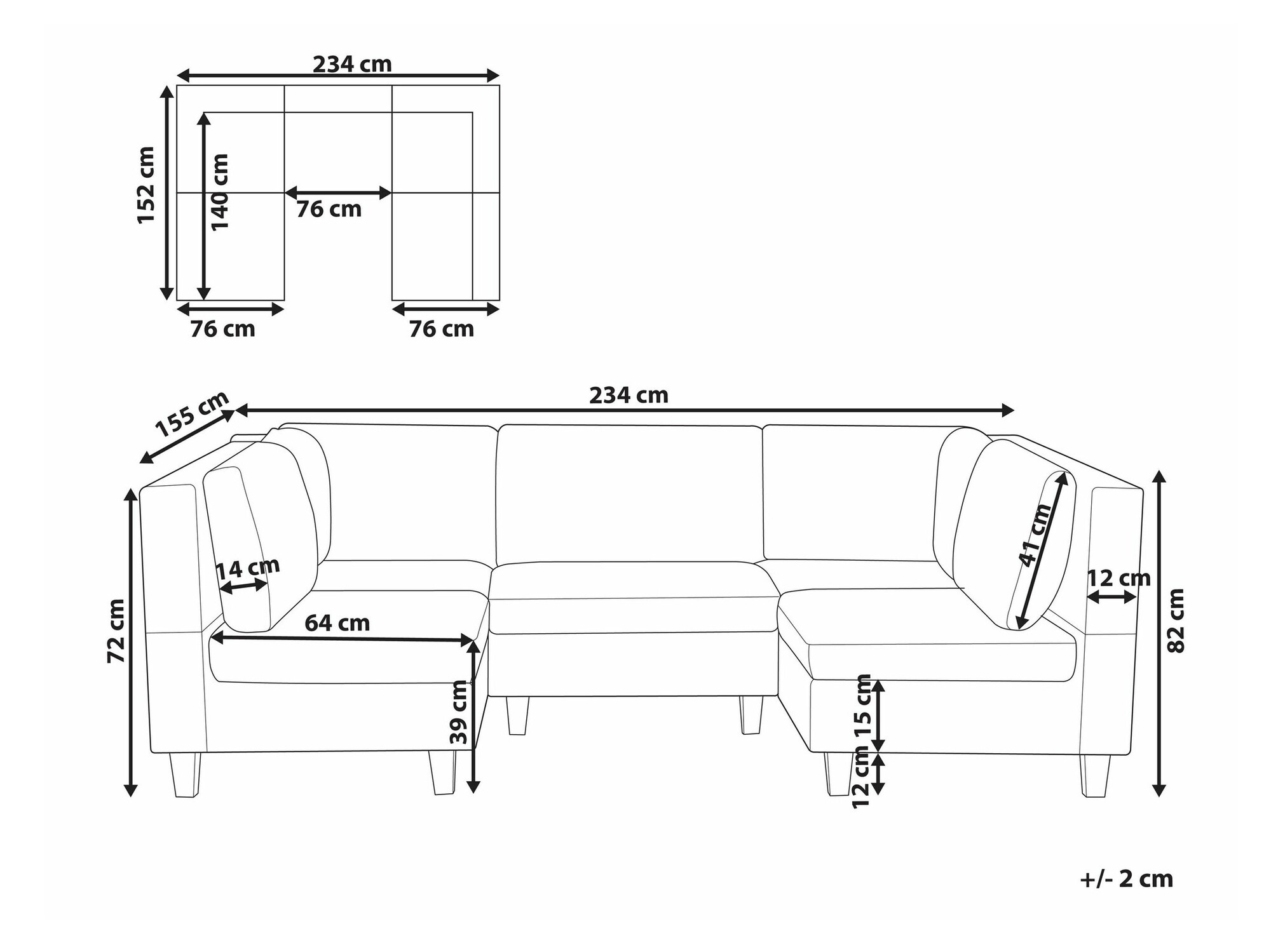 Modularna kotna sedežna garnitura Elbmeli 104 (Črna)