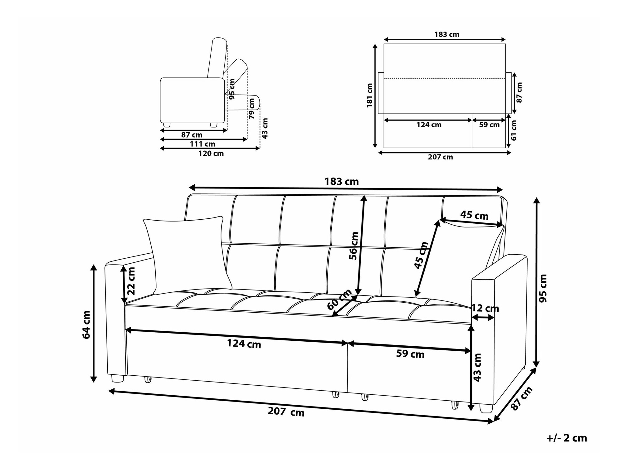 Raztegljiv kavč Berwyn 1774 (Črna)