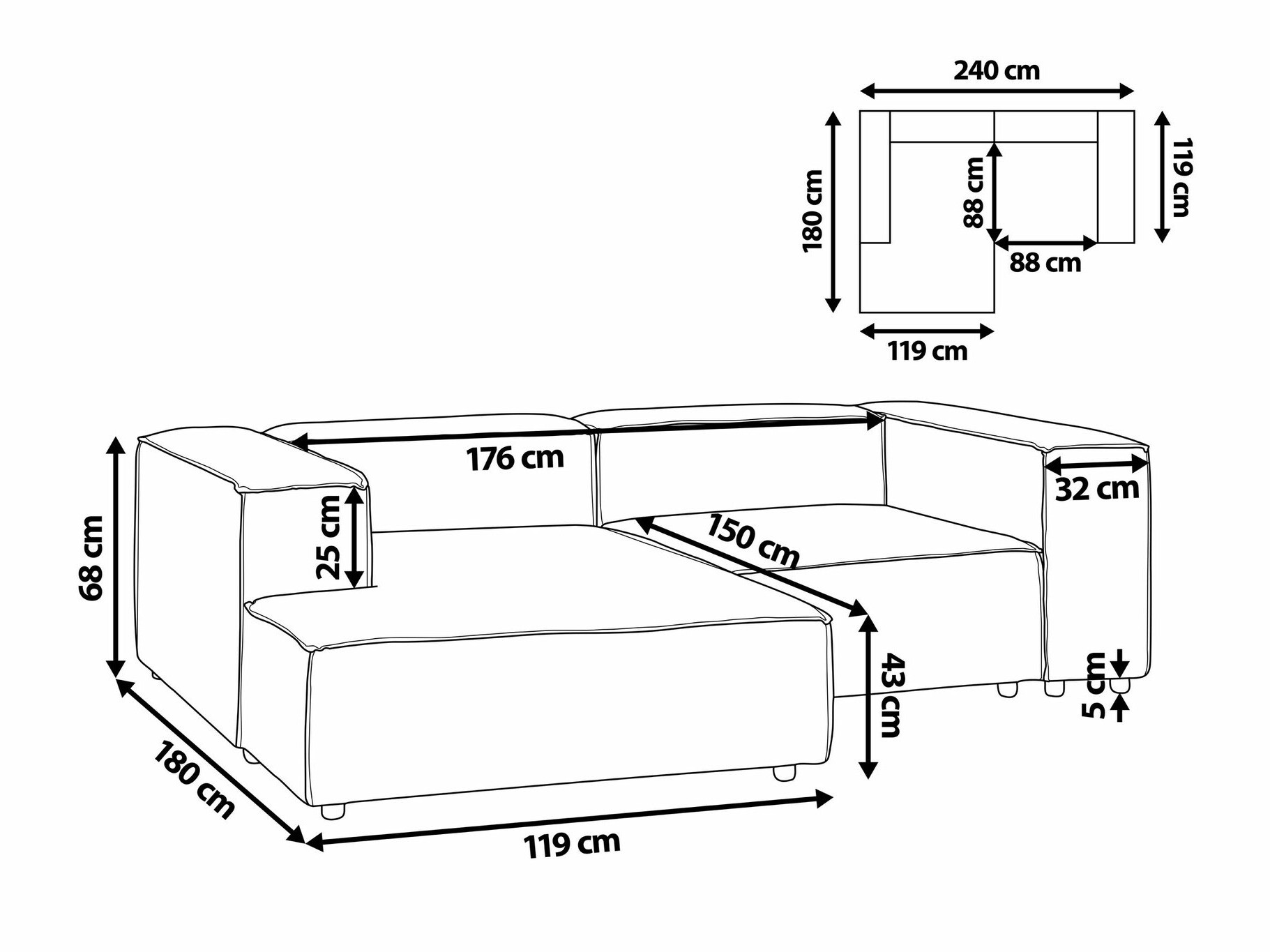 Modularna kotna sedežna garnitura Enofloi 104 (Bež)