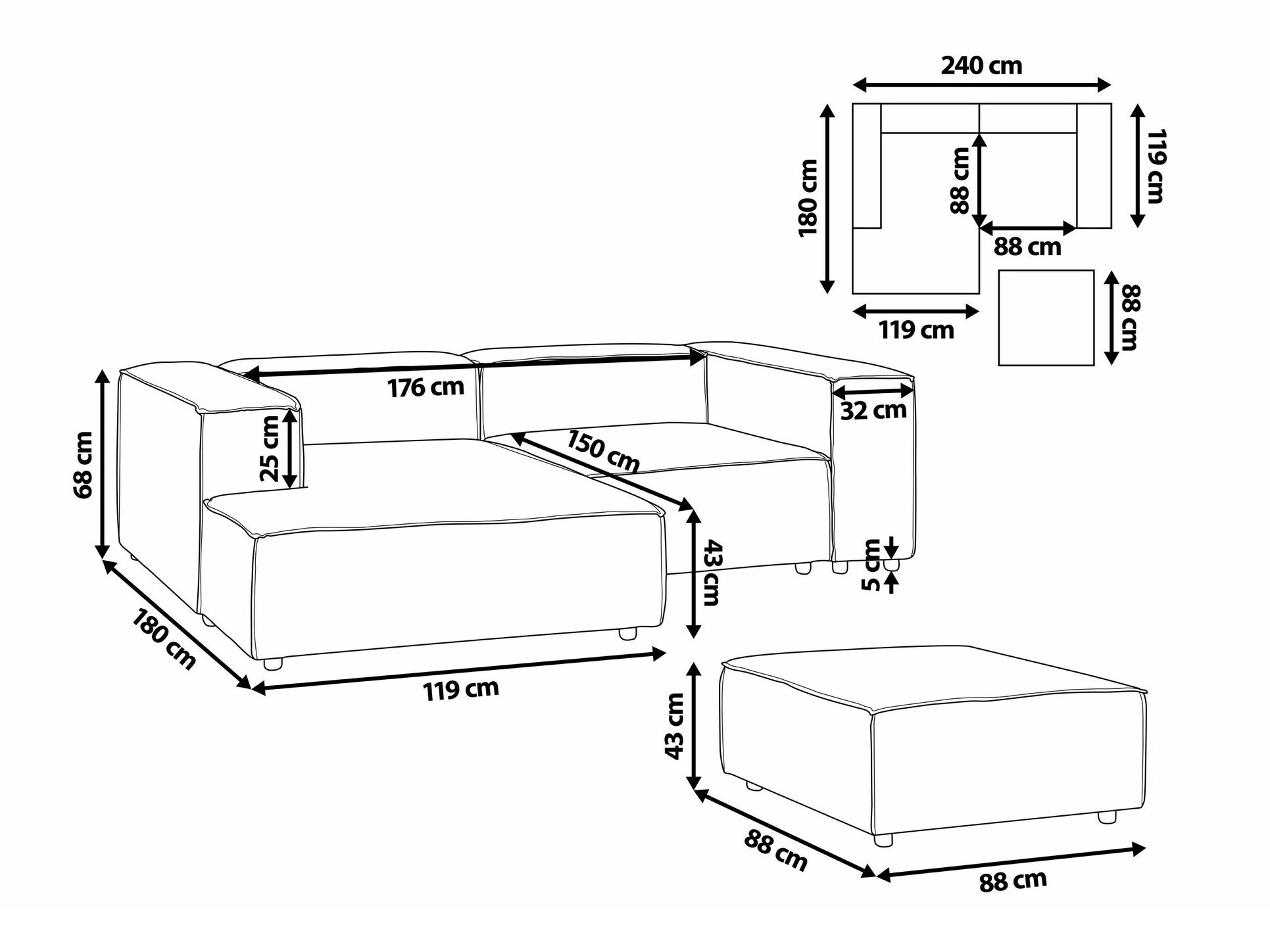 Modularna kotna sedežna garnitura Enofloi 104 (Bež)
