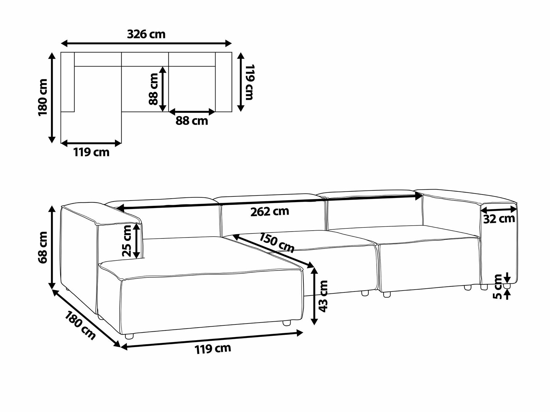 Modularna kotna sedežna garnitura Enofloi 105 (Bež)