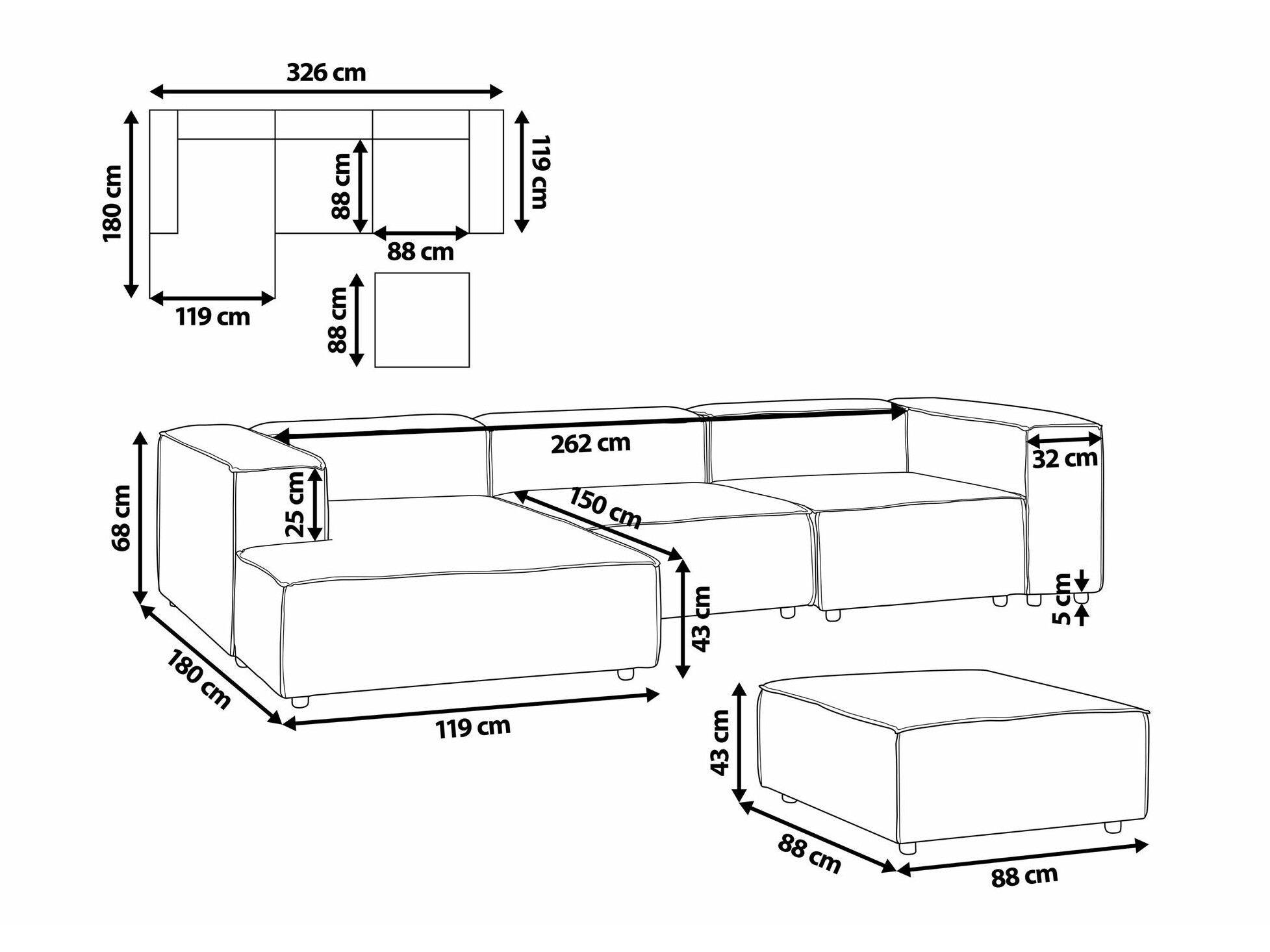 Modularna kotna sedežna garnitura Enofloi 105 (Bež)