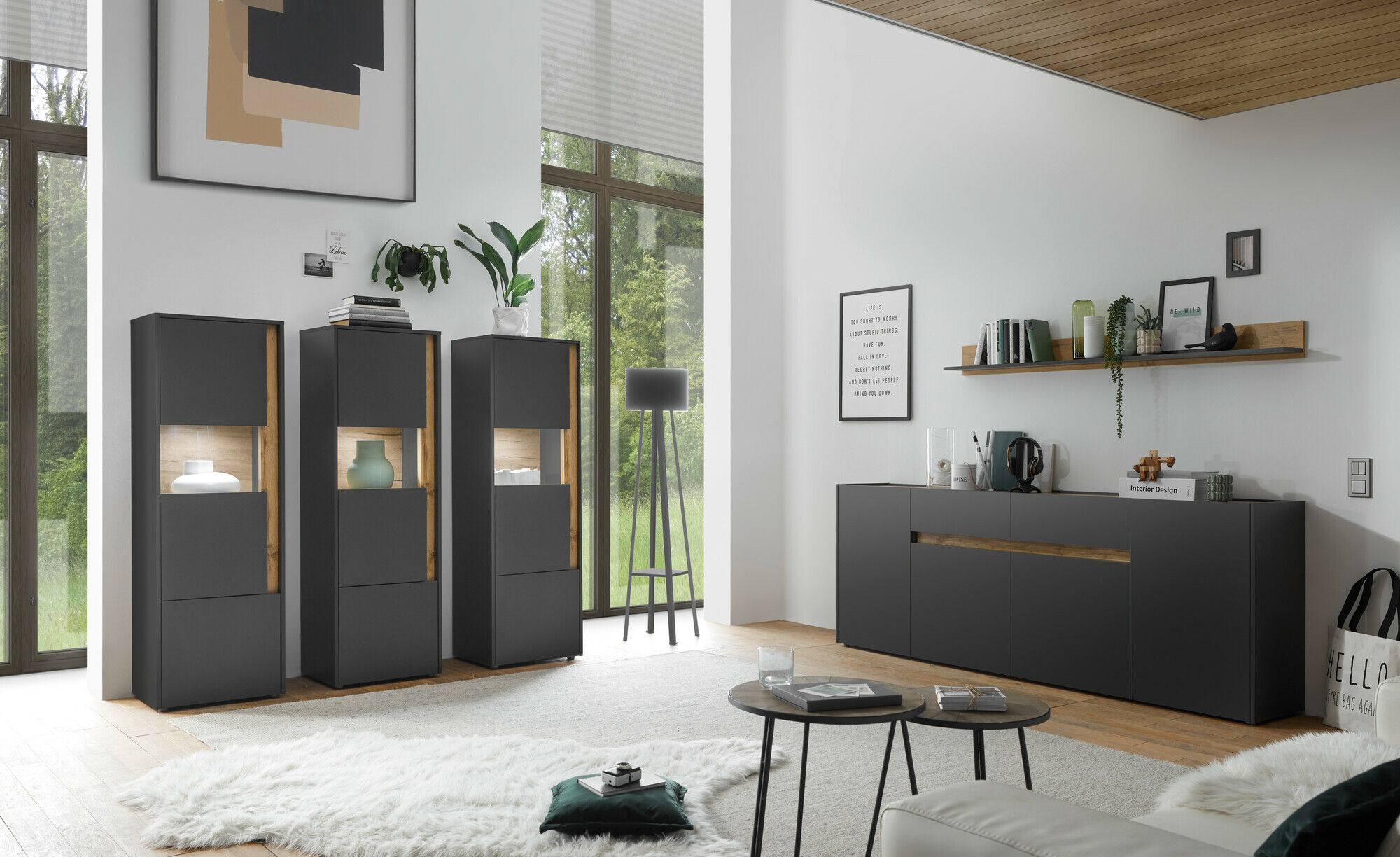 Komoda Elbsori 118 (Antracit + Wotan hrast)