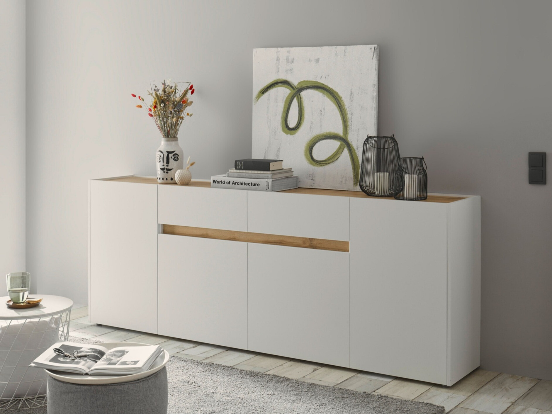 Komoda Elbsori 118 (Bela + Wotan hrast)