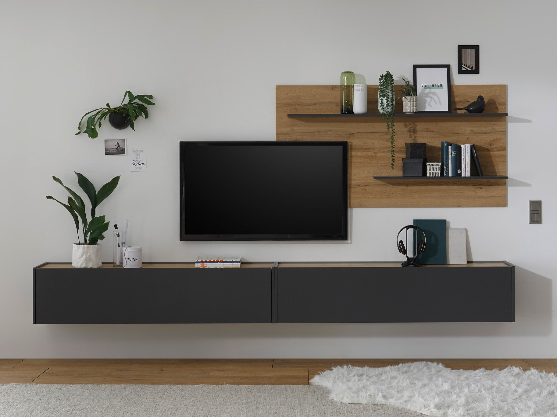 Komplet za dnevno sobo Elbsori 120 (Antracit + Wotan hrast)