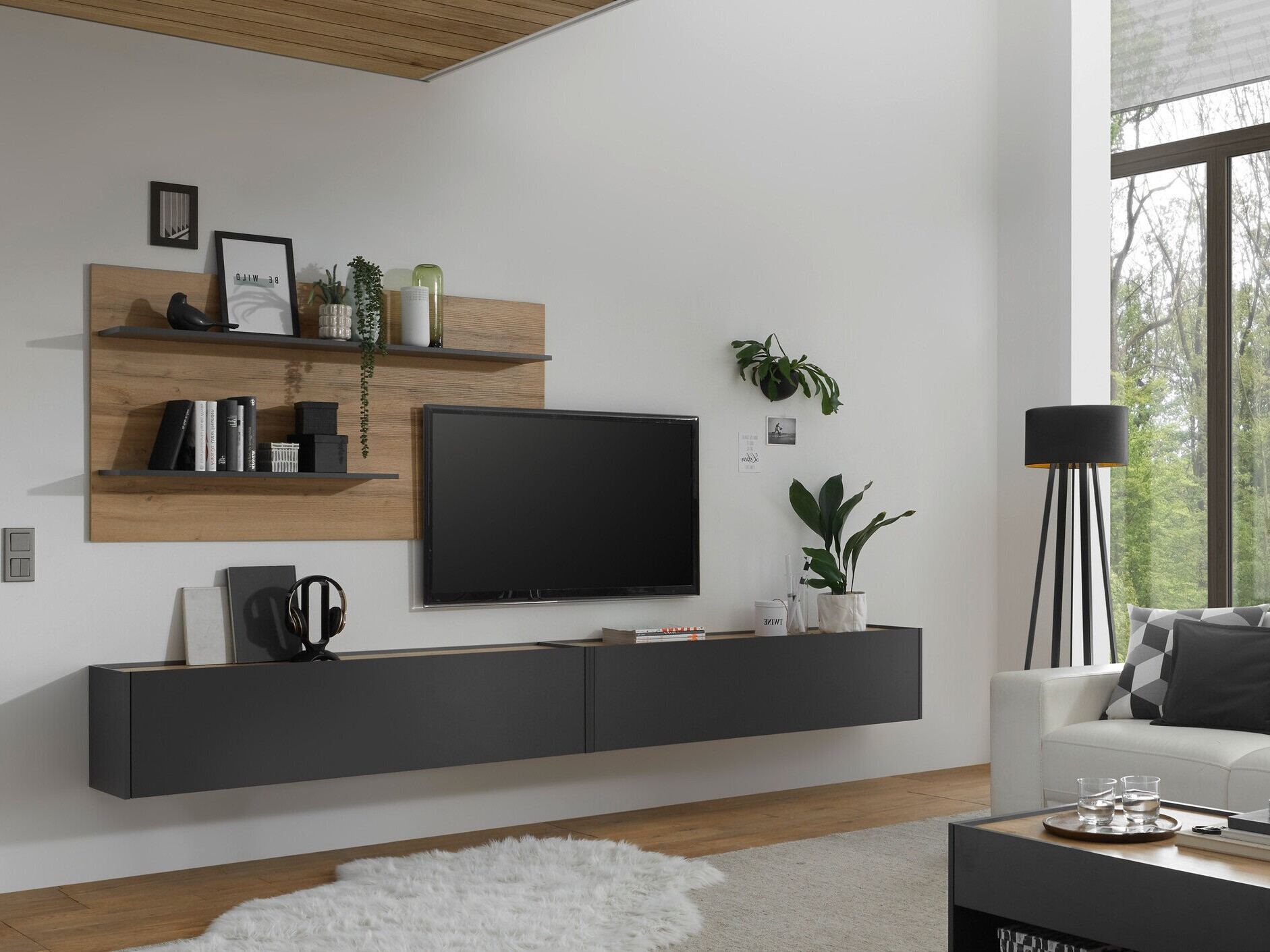 Komplet za dnevno sobo Elbsori 120 (Antracit + Wotan hrast)