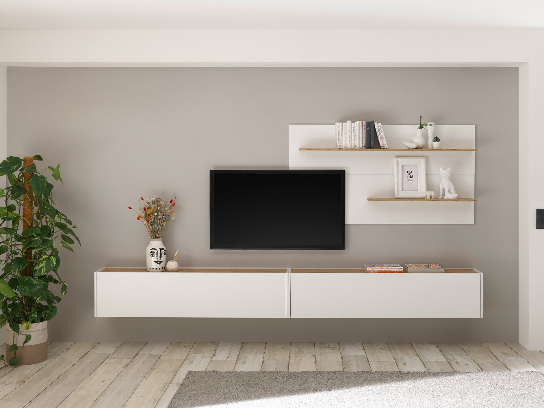 Komplet za dnevno sobo Elbsori 120 (Bela + Wotan hrast)