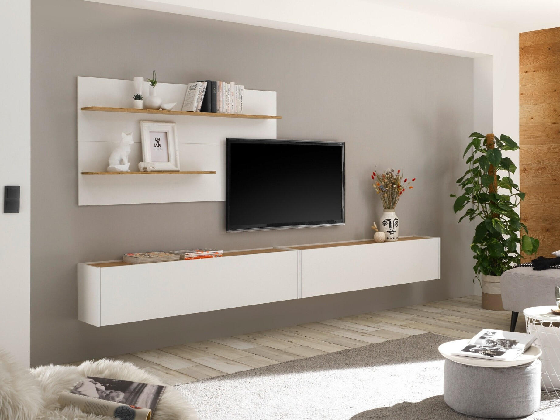 Komplet za dnevno sobo Elbsori 120 (Bela + Wotan hrast)