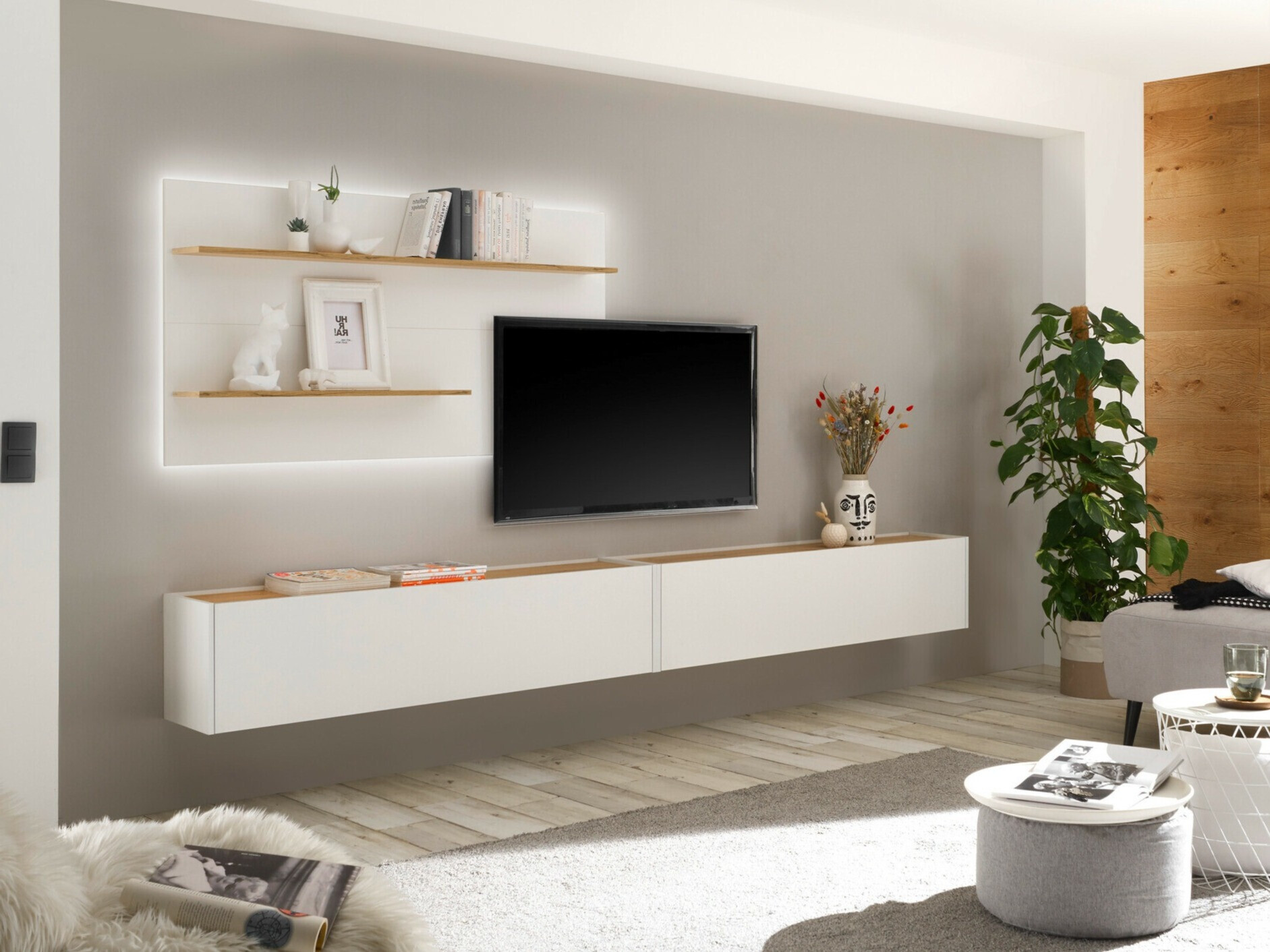 Komplet za dnevno sobo Elbsori 120 (Bela + Wotan hrast)