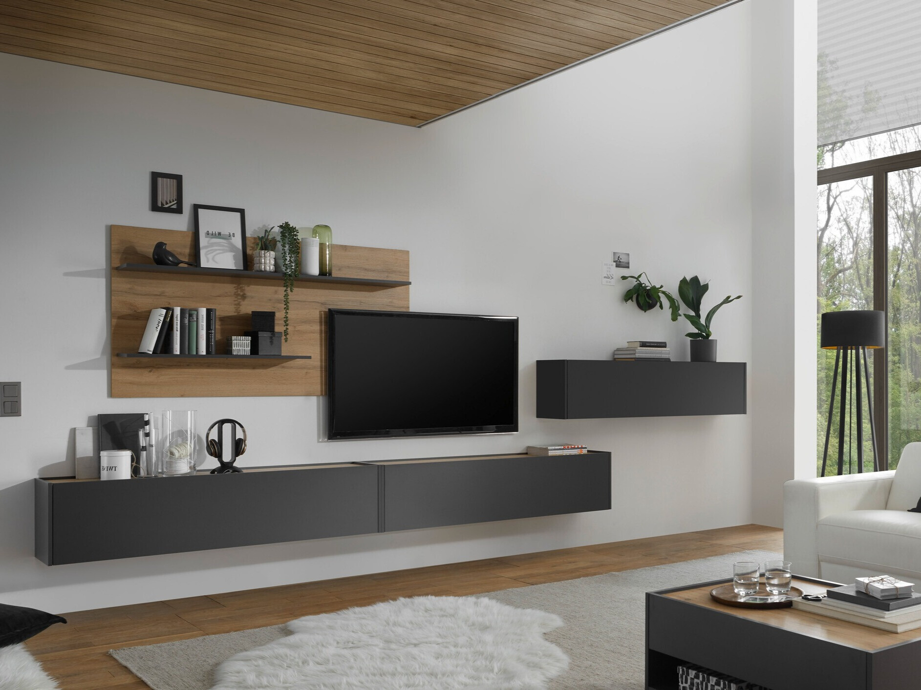 Komplet za dnevno sobo Elbsori 121 (Antracit + Wotan hrast)