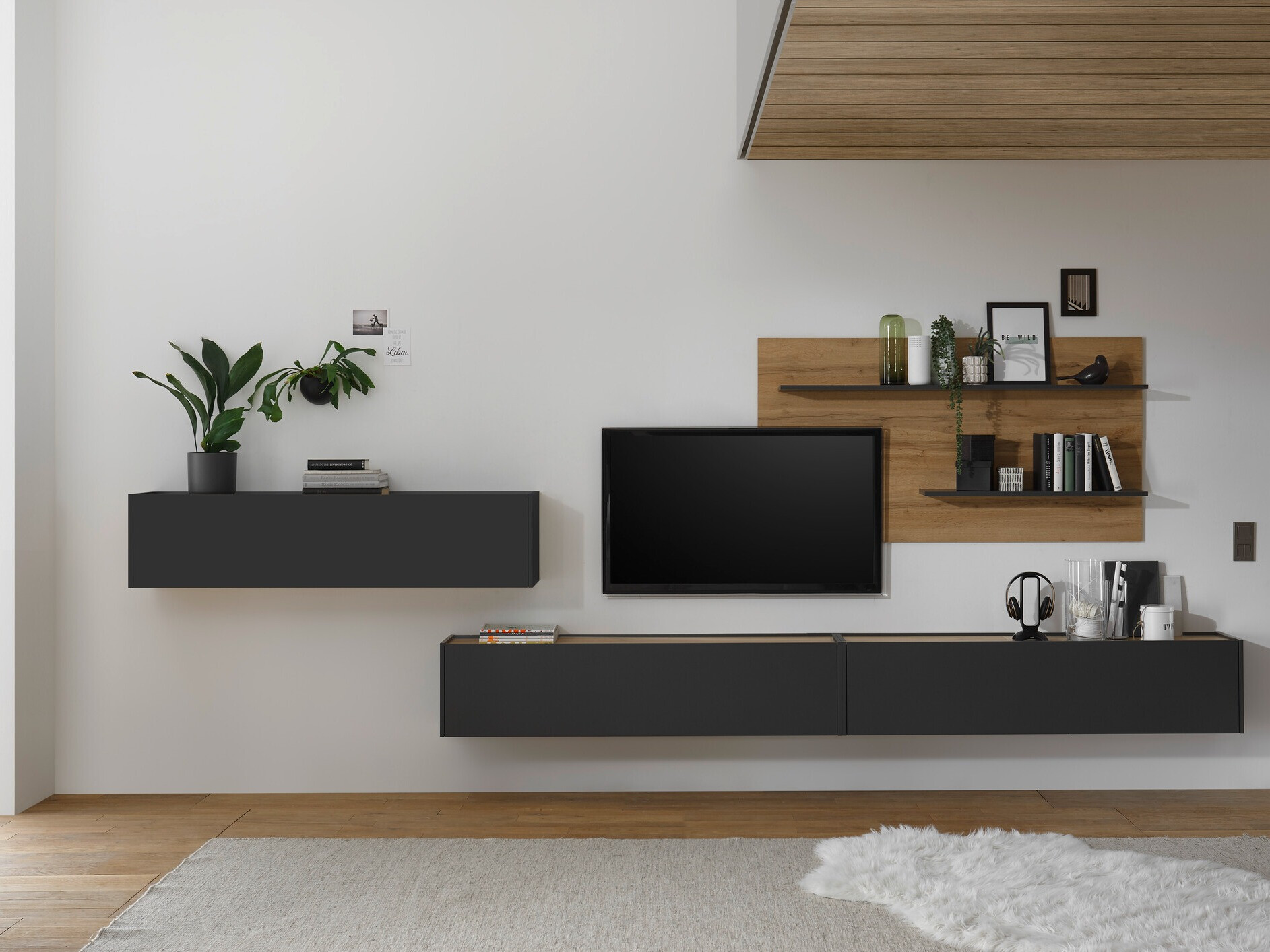 Komplet za dnevno sobo Elbsori 121 (Antracit + Wotan hrast)