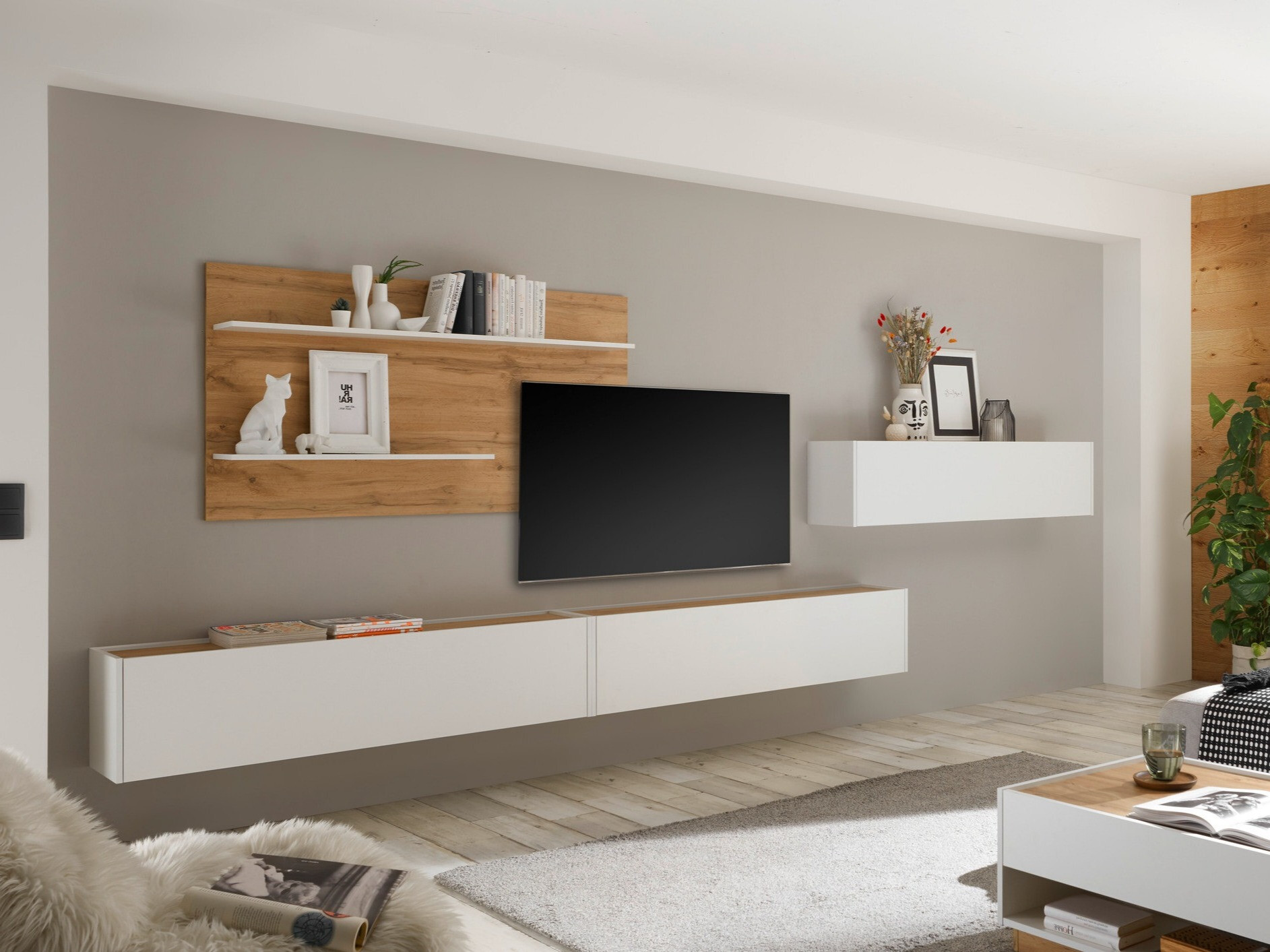 Komplet za dnevno sobo Elbsori 121 (Bela + Wotan hrast)