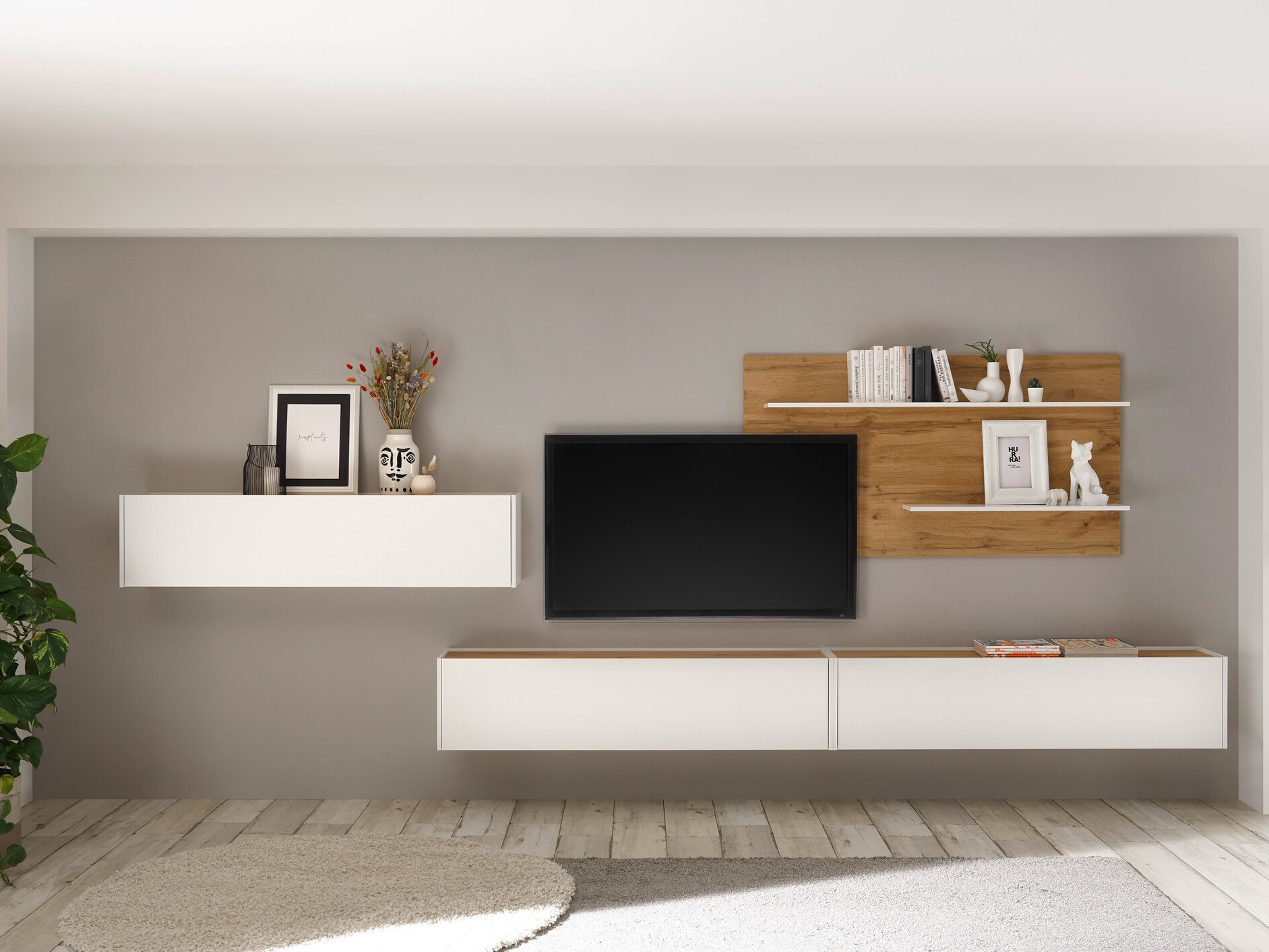 Komplet za dnevno sobo Elbsori 121 (Bela + Wotan hrast)