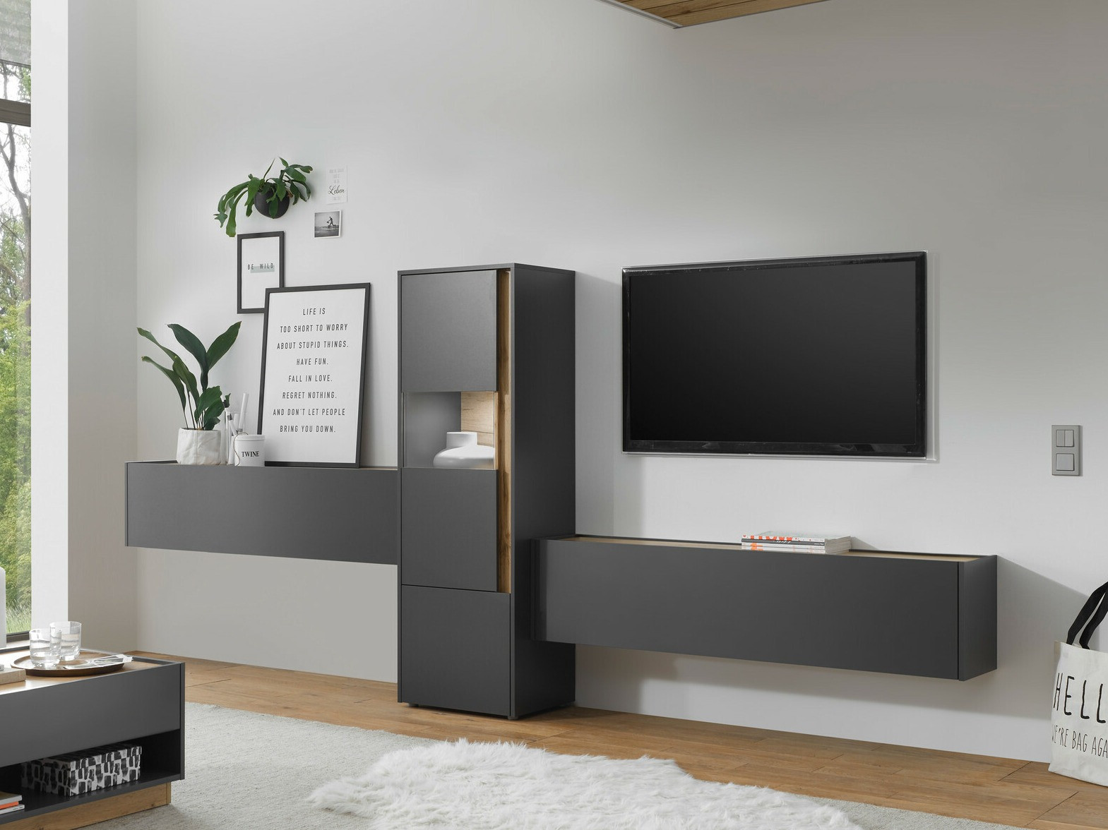 Komplet za dnevno sobo Elbsori 122 (Antracit + Wotan hrast)