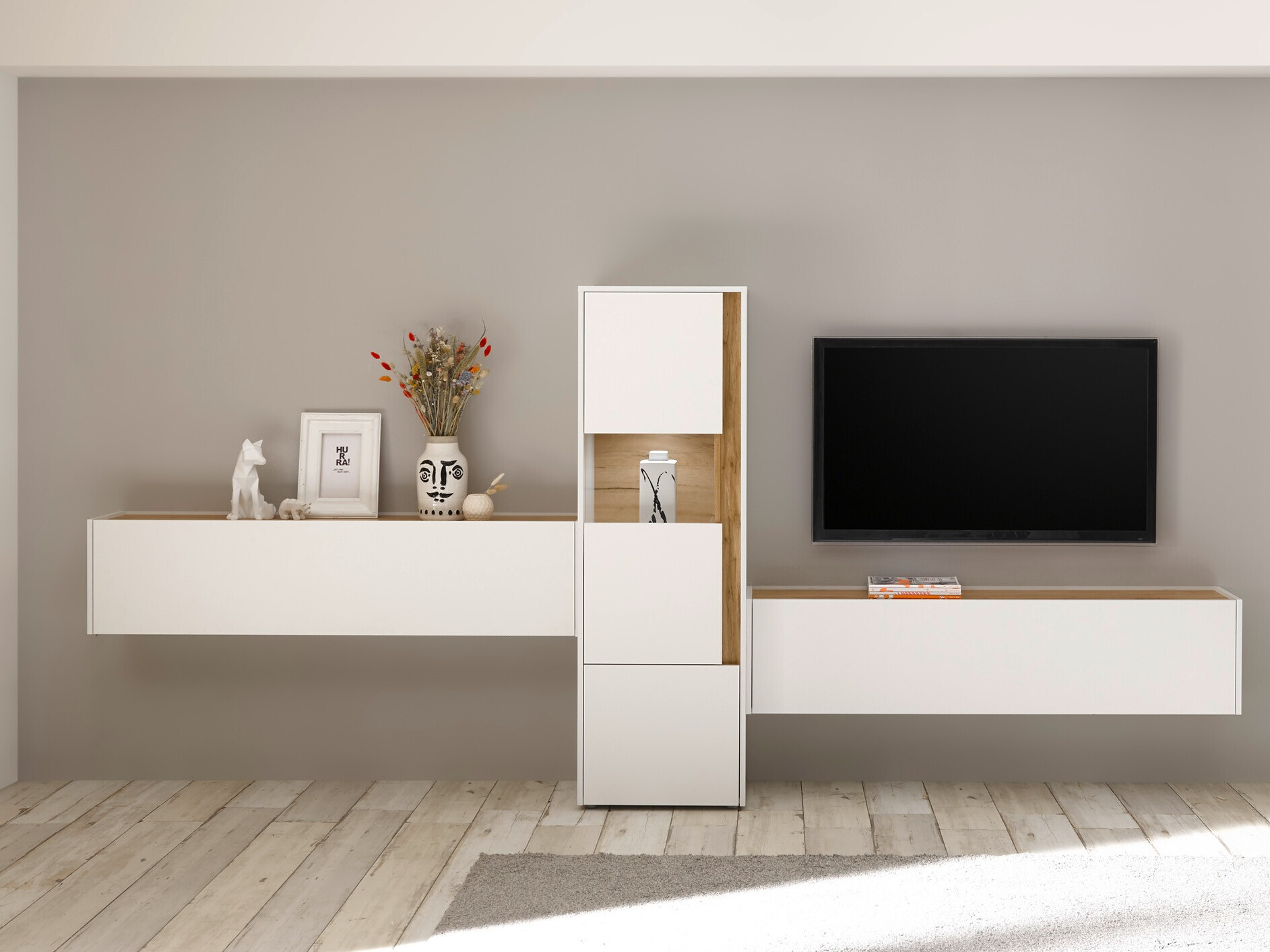 Komplet za dnevno sobo Elbsori 122 (Bela + Wotan hrast)