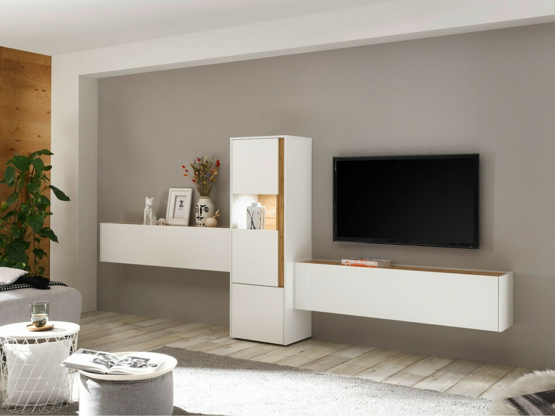 Komplet za dnevno sobo Elbsori 122 (Bela + Wotan hrast)