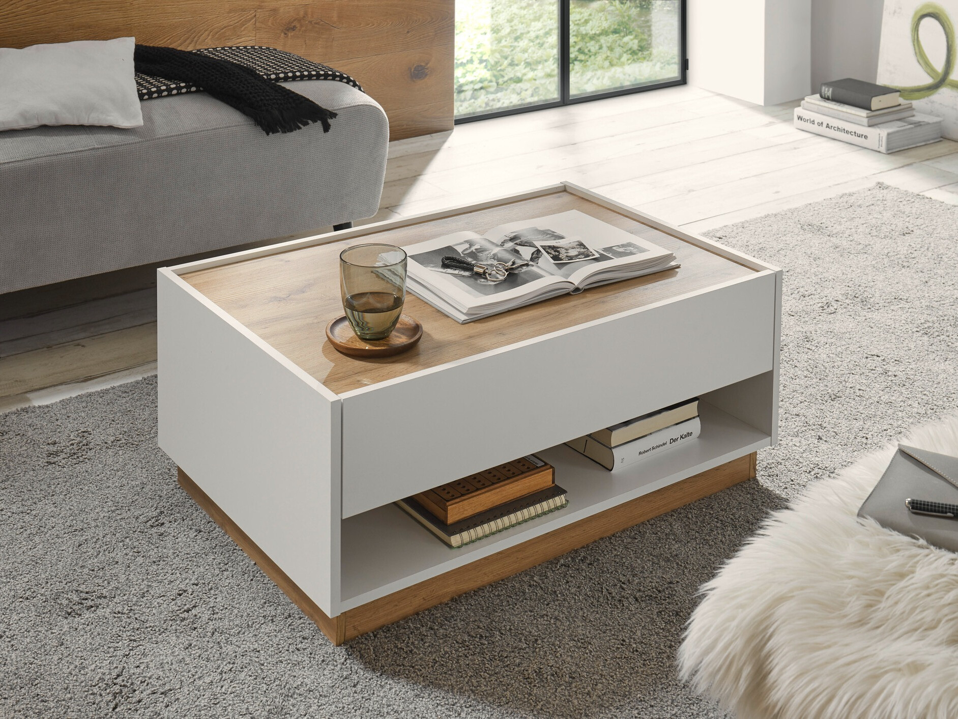 Klubska mizica Elbsori 123 (Bela + Wotan hrast)