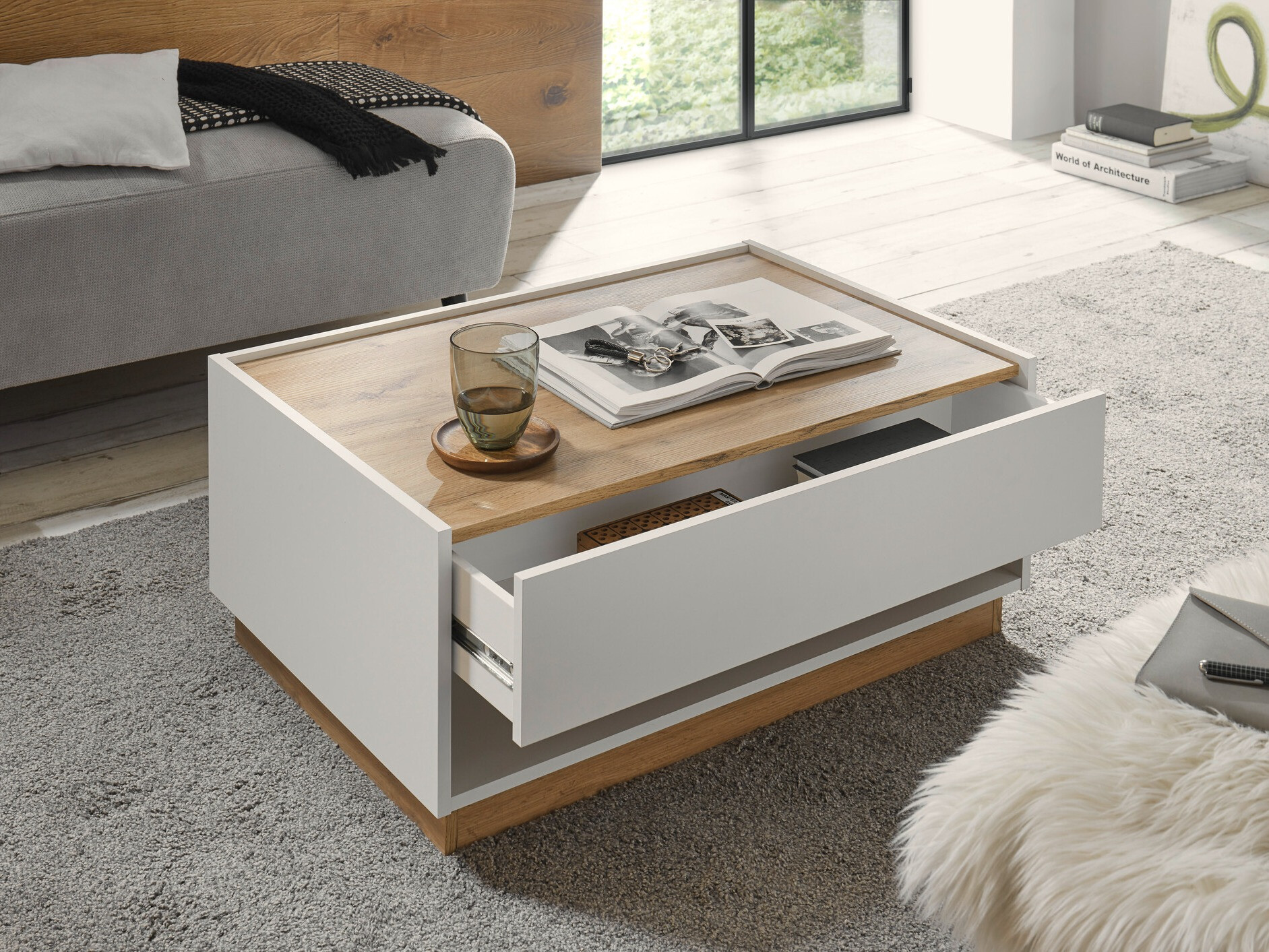 Klubska mizica Elbsori 123 (Bela + Wotan hrast)