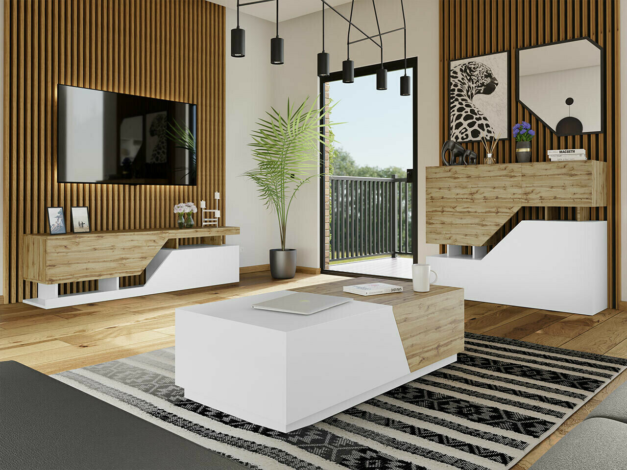 Komplet za dnevno sobo Comfivo Daldune 103 (Wotan hrast + Bela)