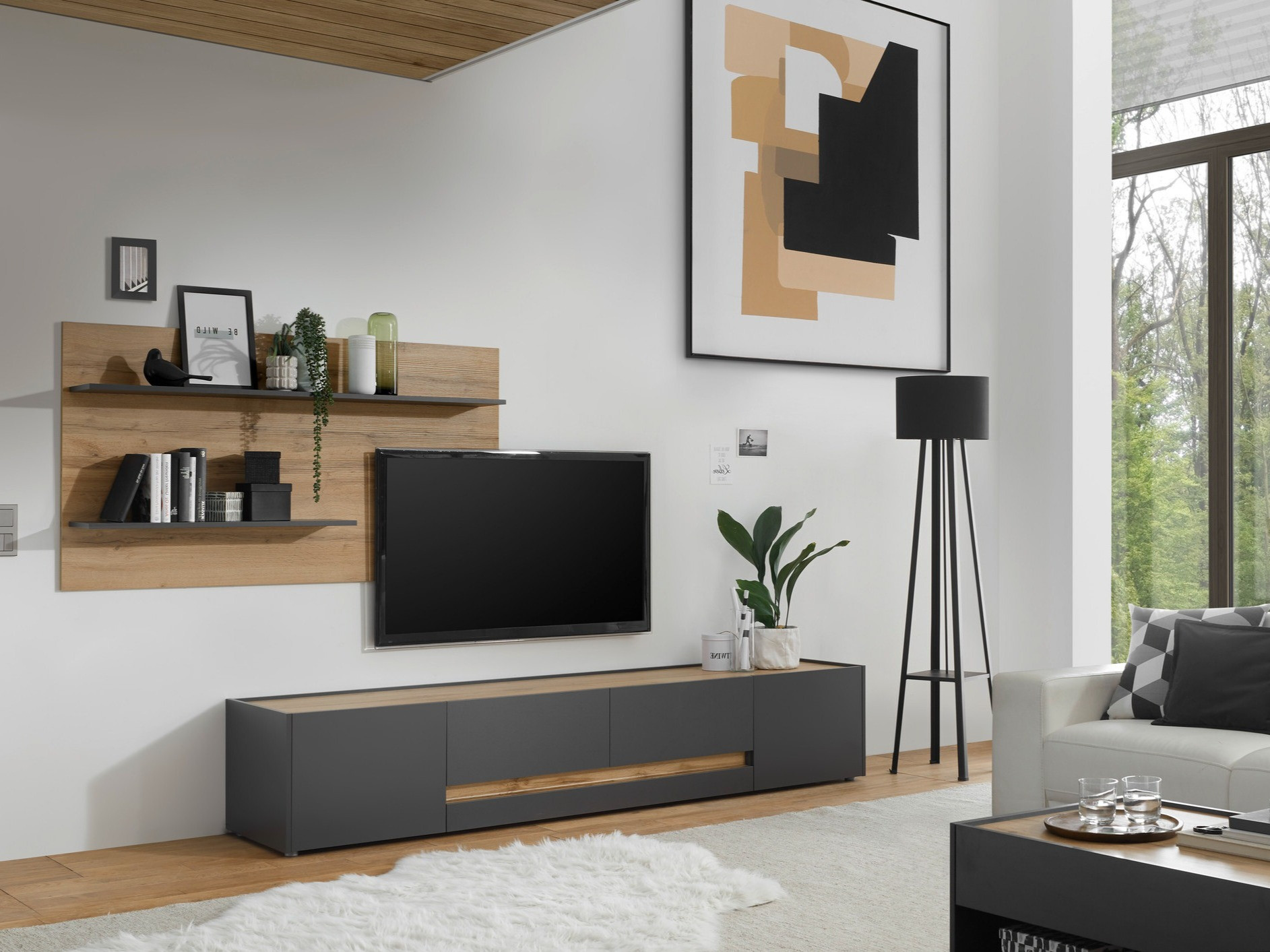 Komplet za dnevno sobo Elbsori 124 (Antracit + Wotan hrast)