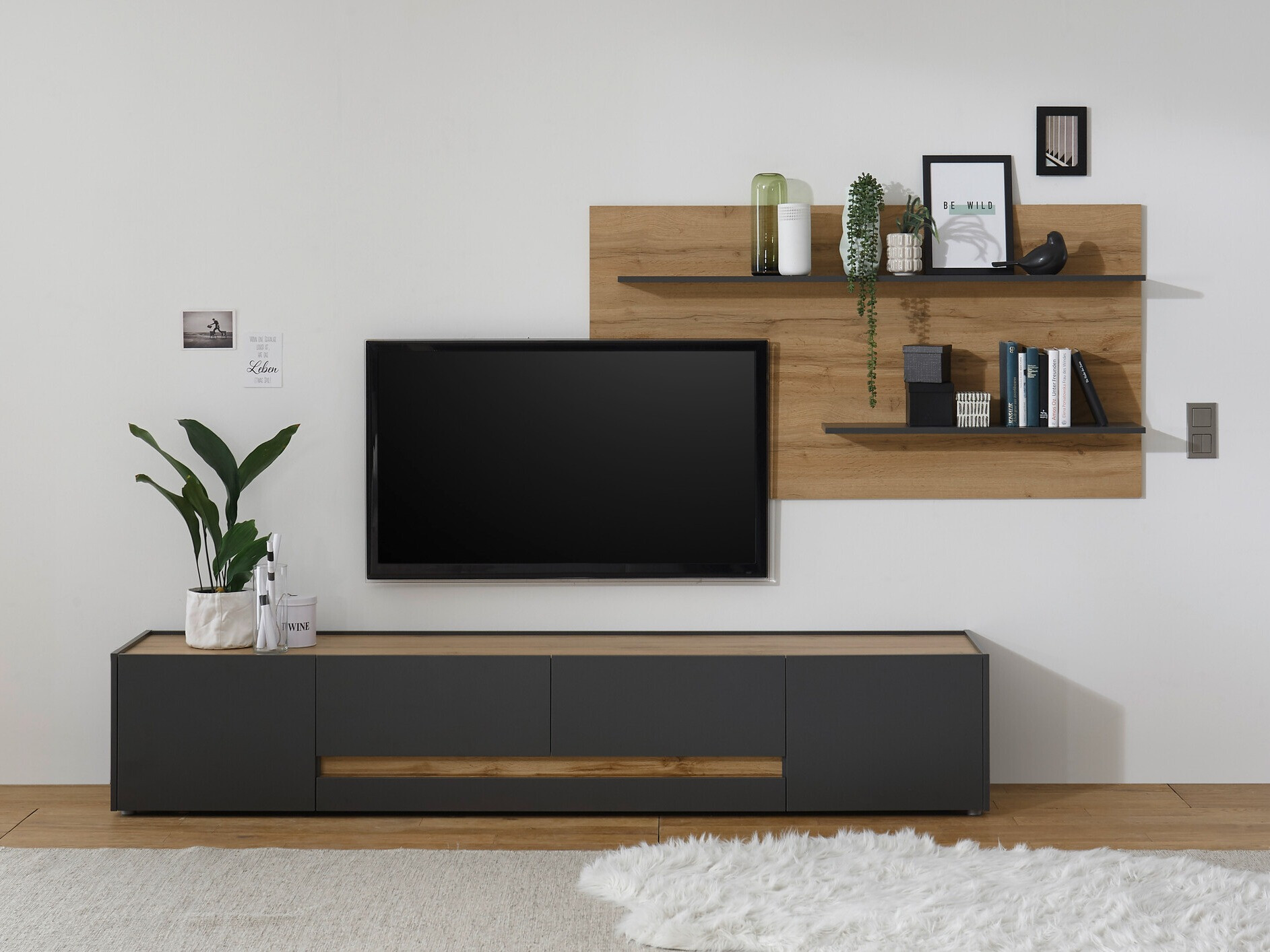 Komplet za dnevno sobo Elbsori 124 (Antracit + Wotan hrast)