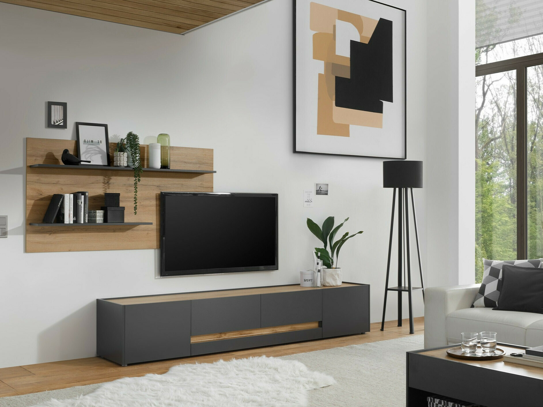 Komplet za dnevno sobo Elbsori 124 (Antracit + Wotan hrast)