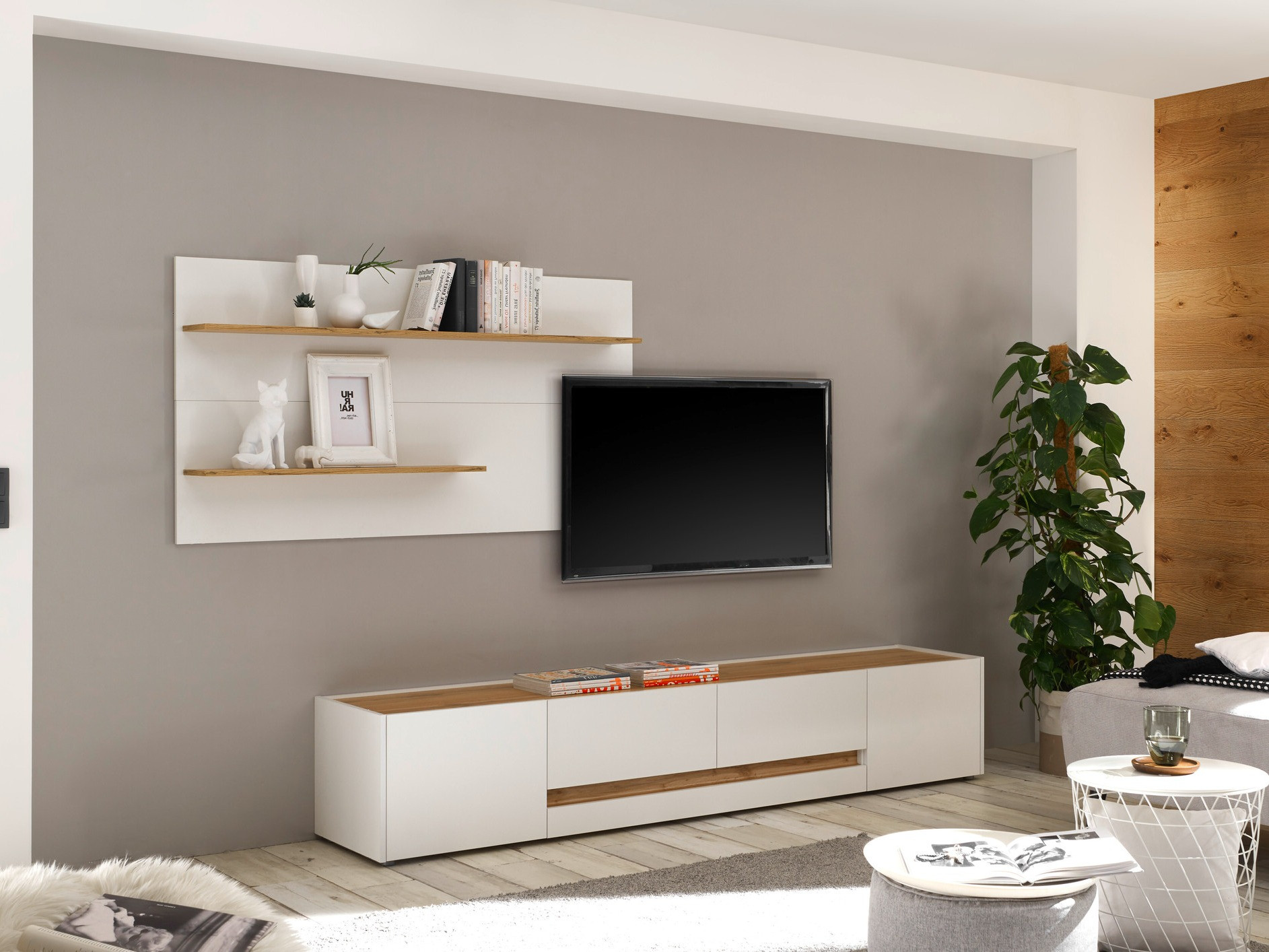 Komplet za dnevno sobo Elbsori 124 (Bela + Wotan hrast)