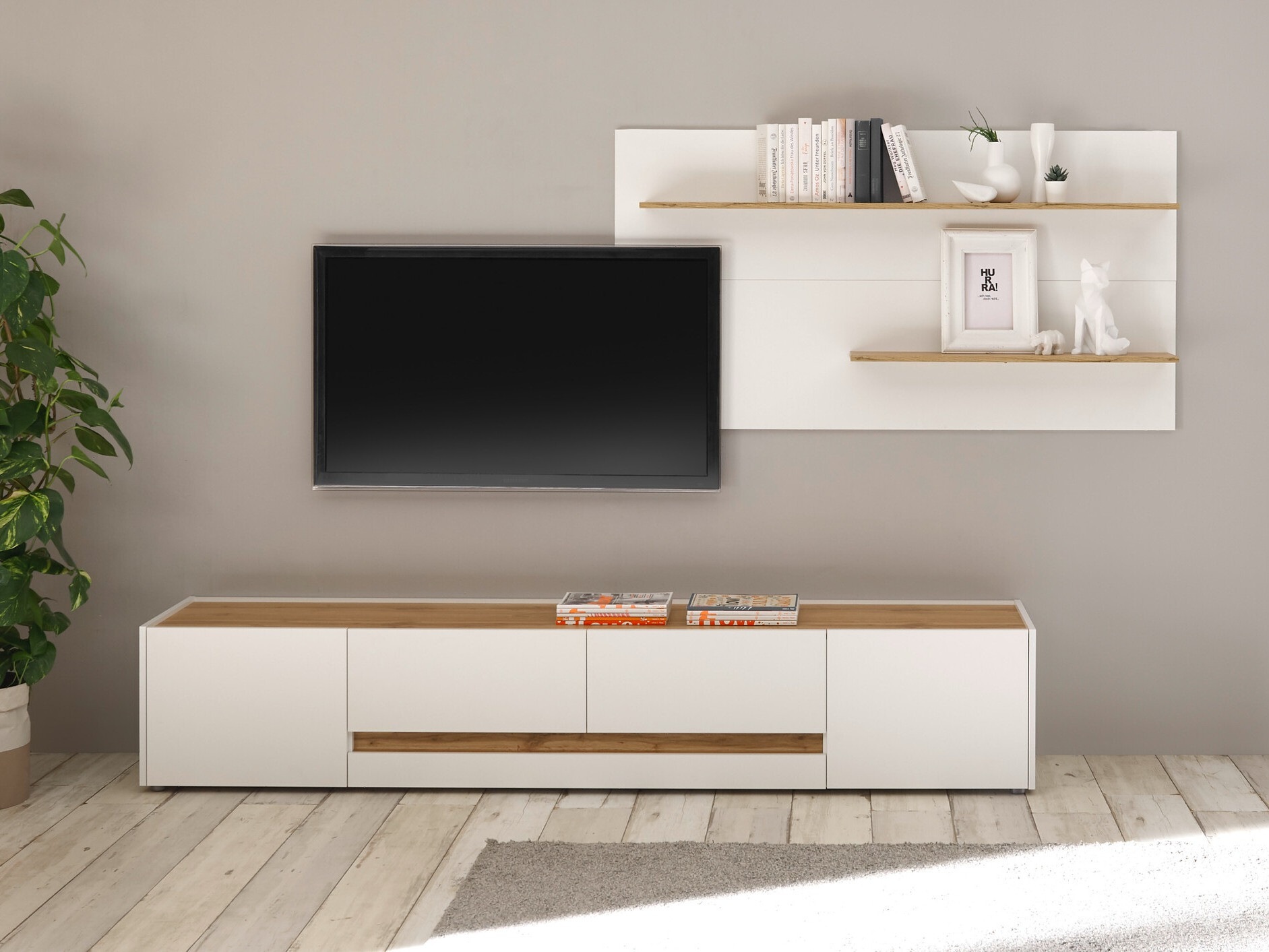 Komplet za dnevno sobo Elbsori 124 (Bela + Wotan hrast)