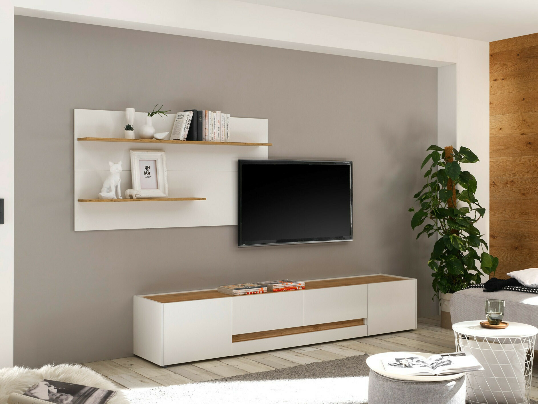 Komplet za dnevno sobo Elbsori 124 (Bela + Wotan hrast)