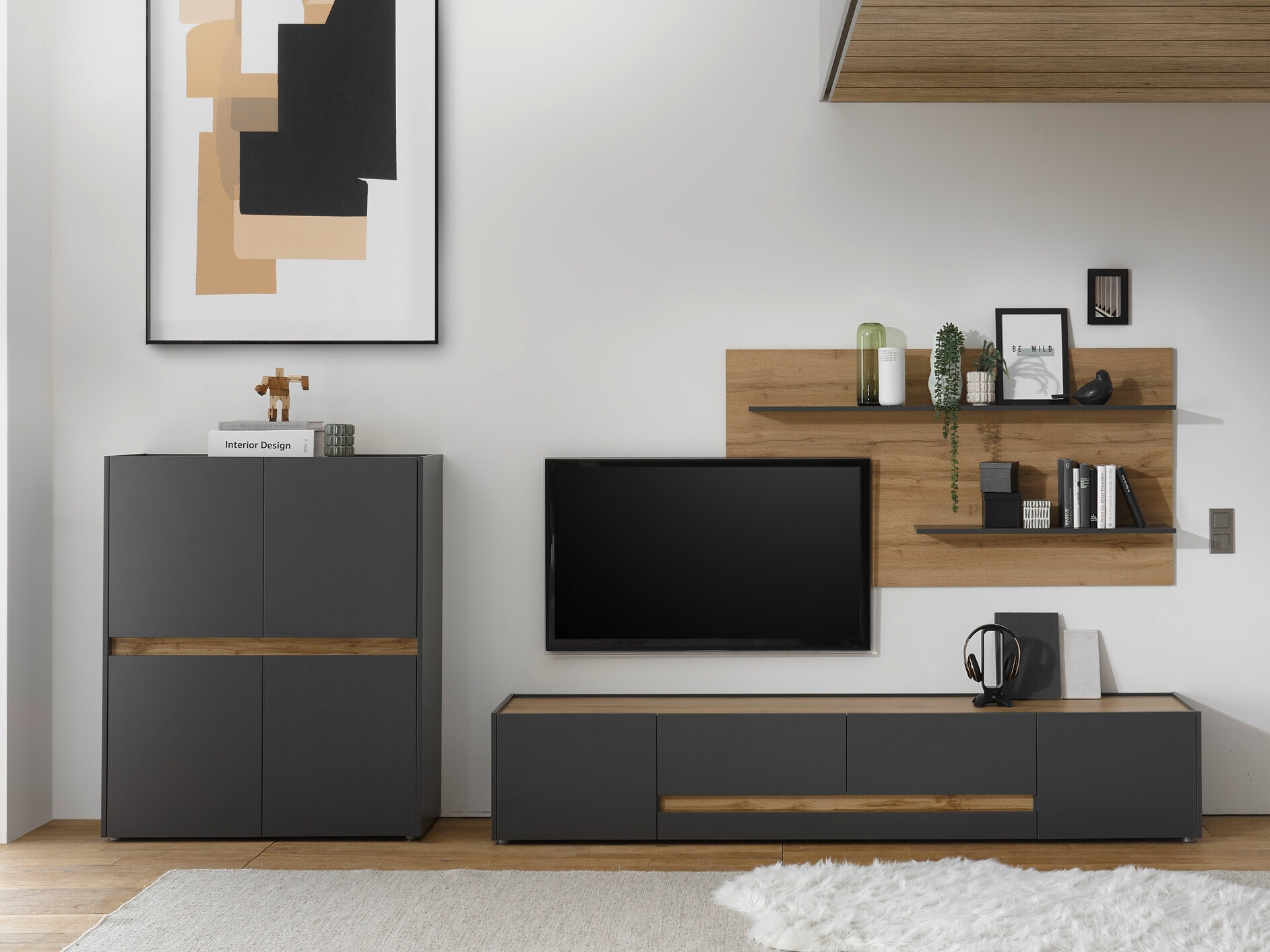 Komplet za dnevno sobo Elbsori 127 (Antracit + Wotan hrast)