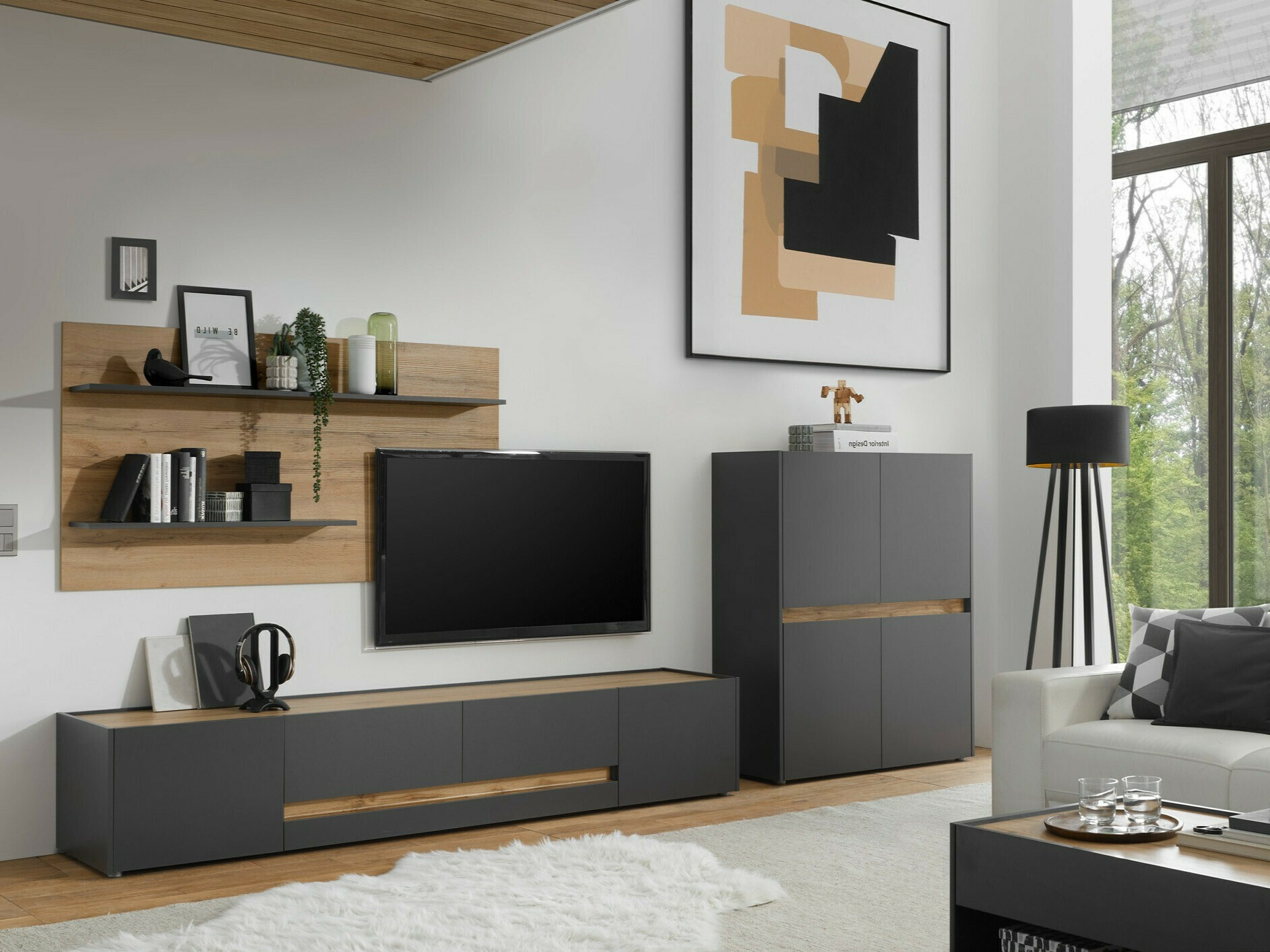 Komplet za dnevno sobo Elbsori 127 (Antracit + Wotan hrast)