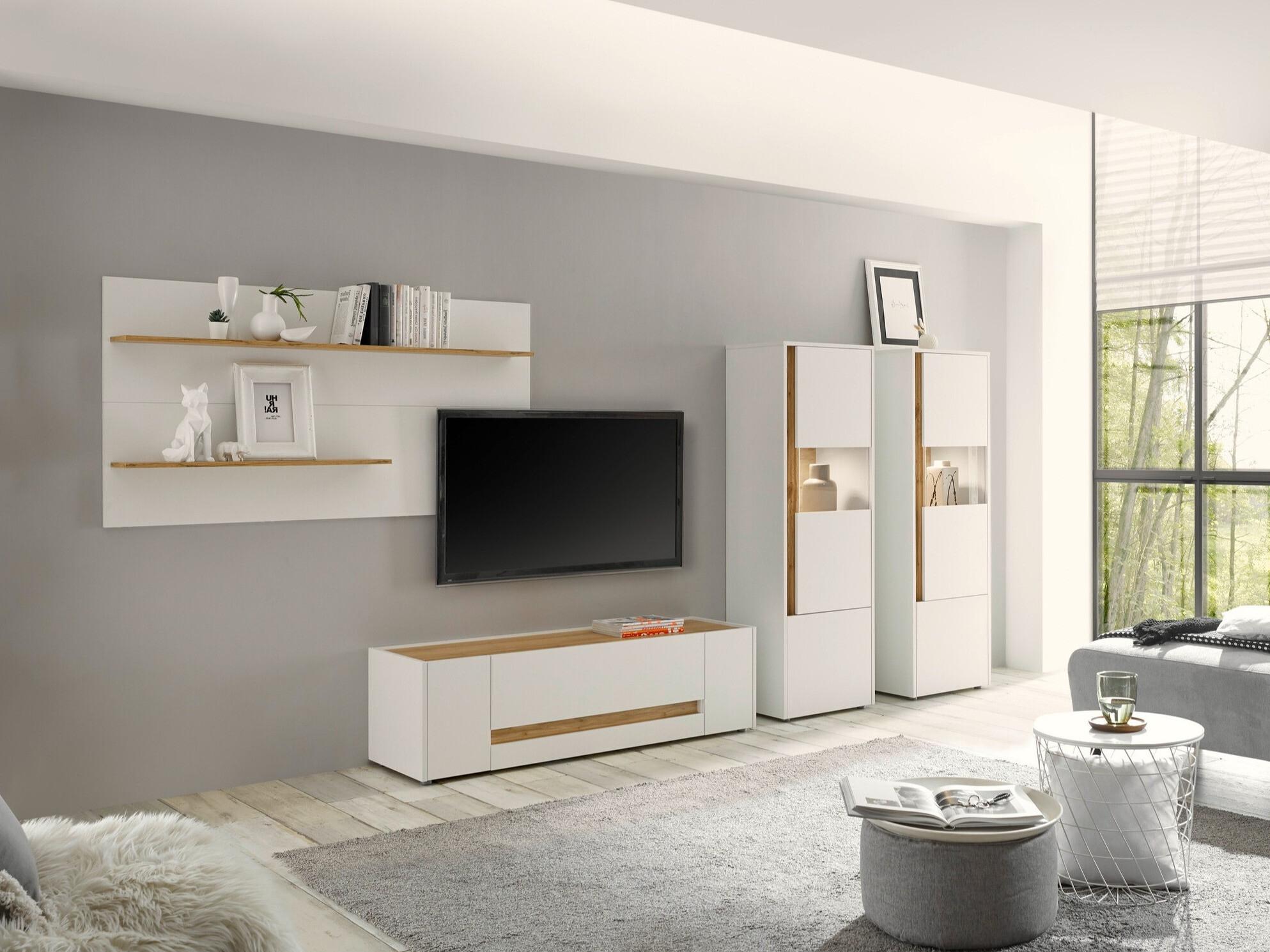 Komplet za dnevno sobo Elbsori 128 (Bela + Wotan hrast)