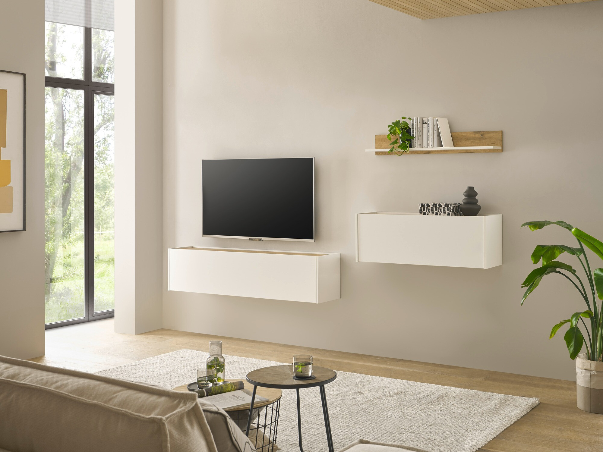 Stenska polica Elbsori 126 (Wotan hrast + Bela)