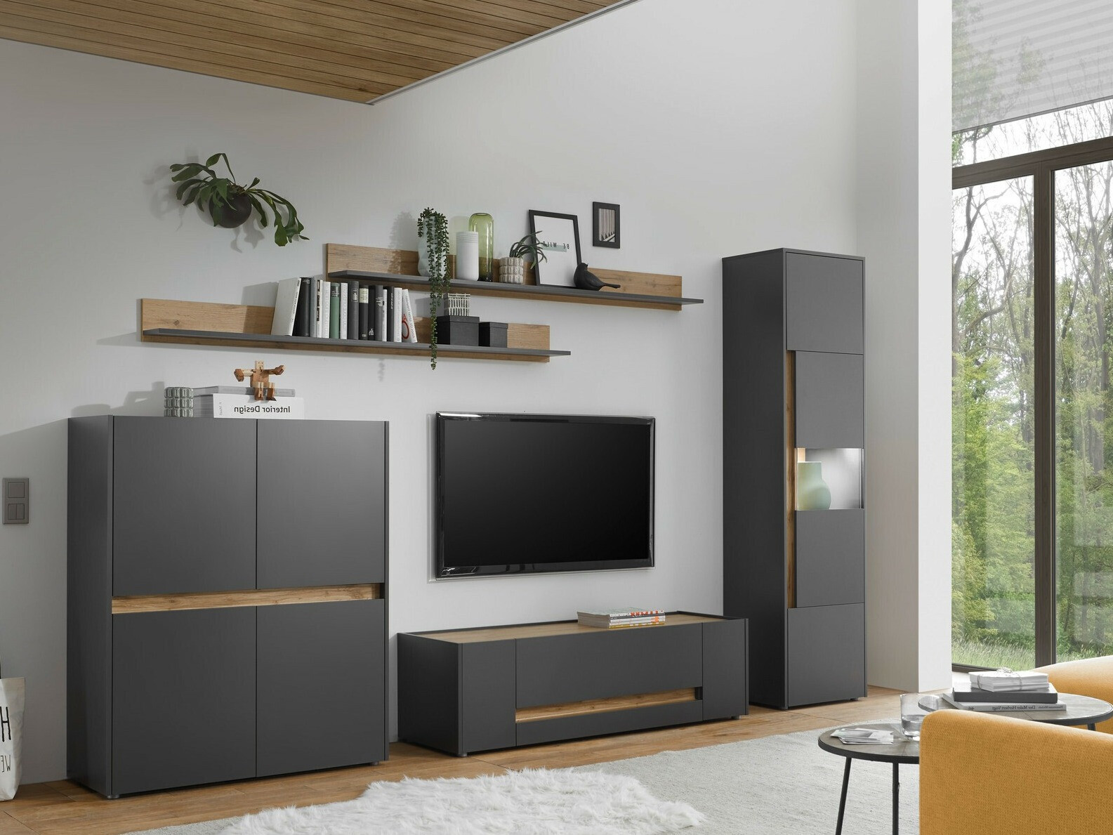 Komplet za dnevno sobo Elbsori 131 (Antracit + Wotan hrast)