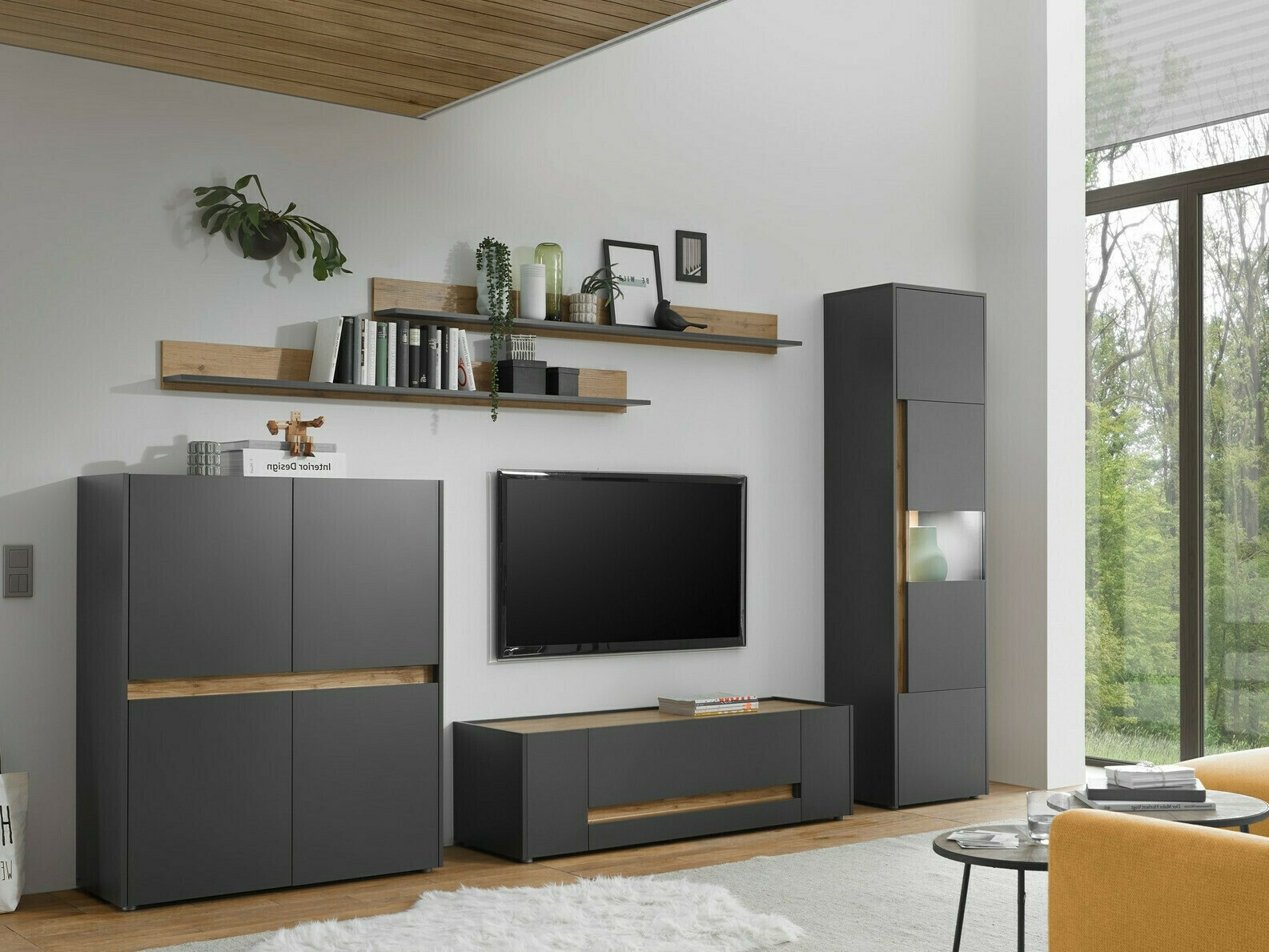 Komplet za dnevno sobo Elbsori 131 (Antracit + Wotan hrast)