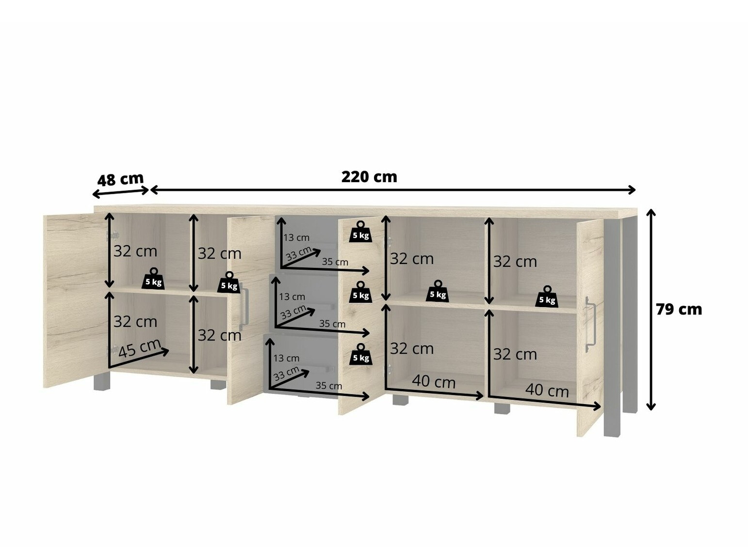 Komoda Tornua 109 (Temna smreka + Mat črna)