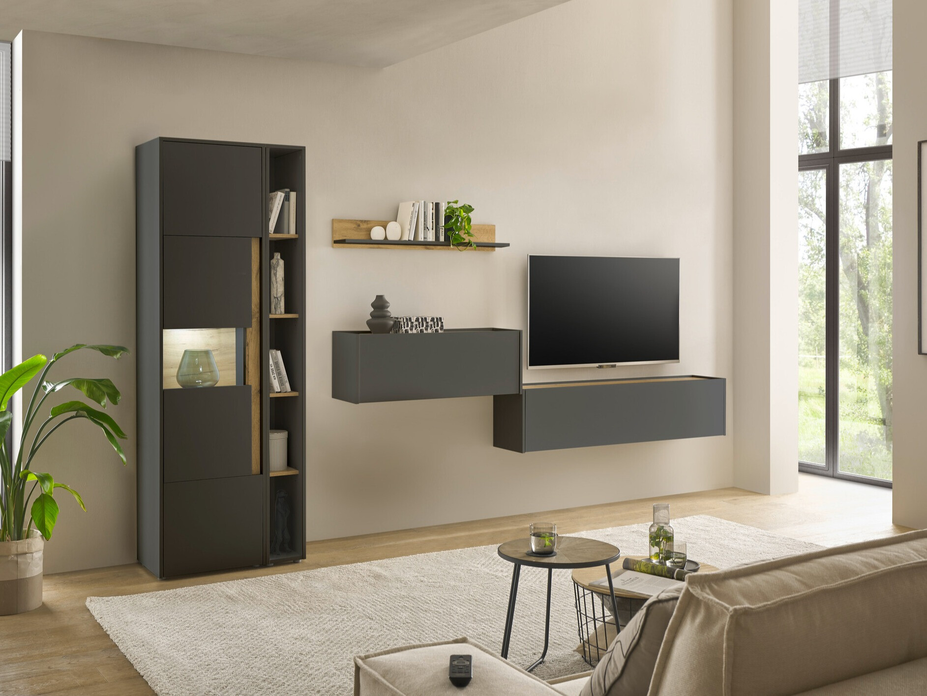 Komplet za dnevno sobo Elbsori 133 (Antracit + Wotan hrast)