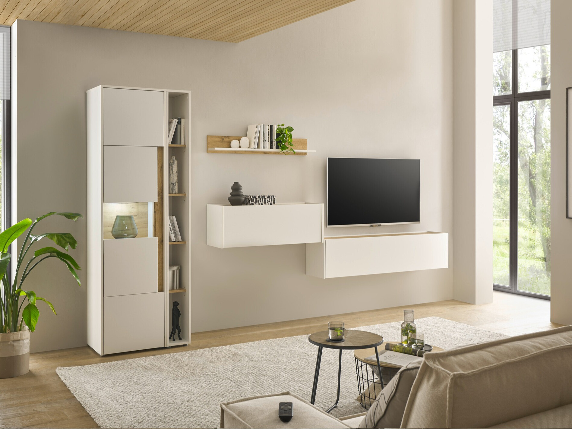 Komplet za dnevno sobo Elbsori 133 (Bela + Wotan hrast)