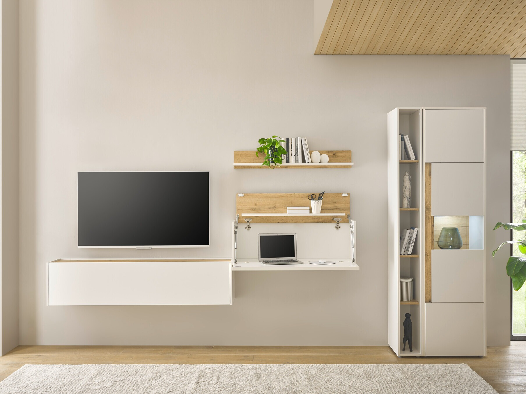 Komplet za dnevno sobo Elbsori 133 (Bela + Wotan hrast)