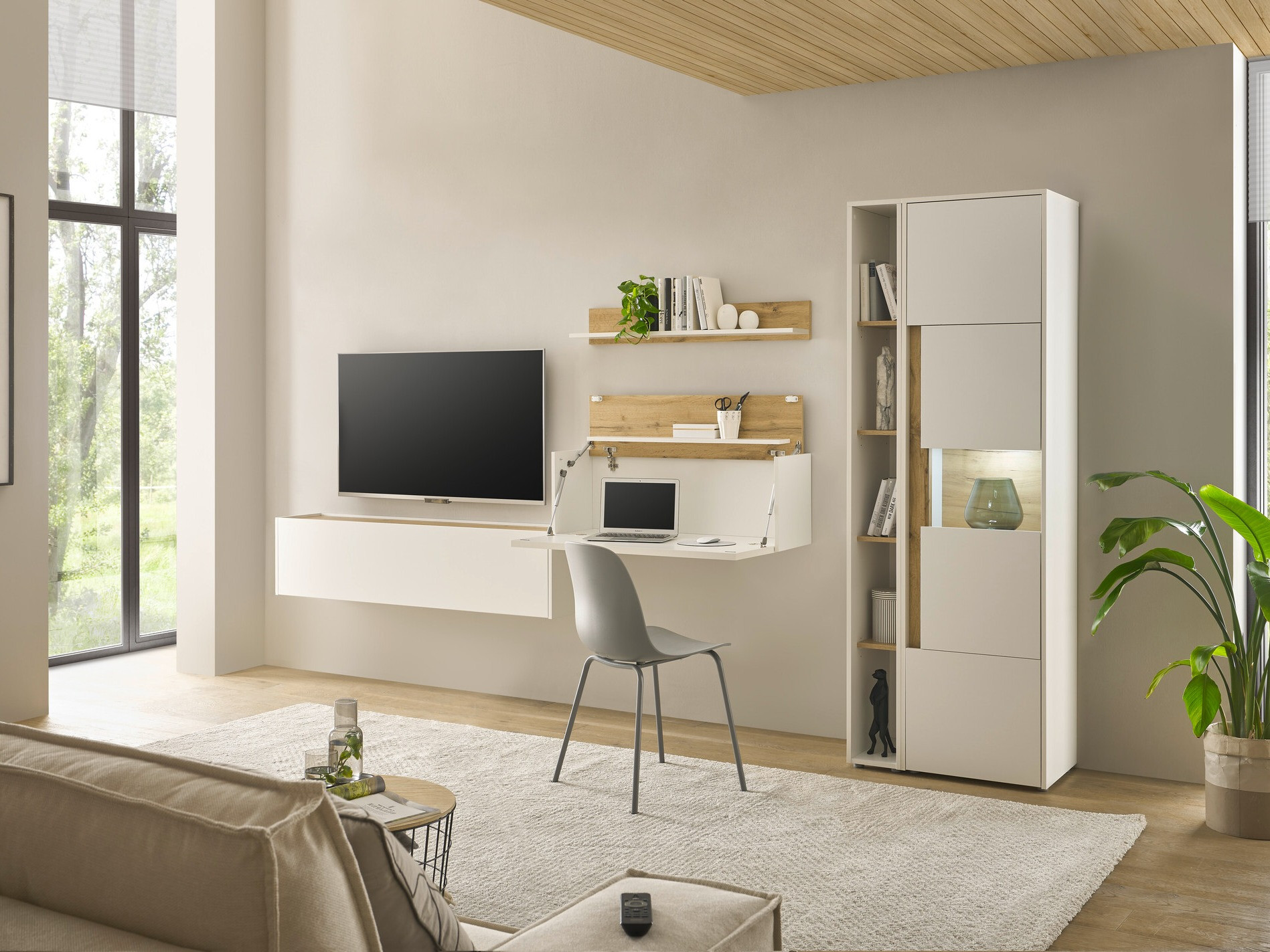 Komplet za dnevno sobo Elbsori 133 (Bela + Wotan hrast)