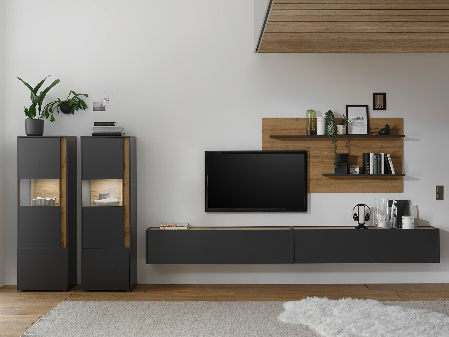 Komplet za dnevno sobo Elbsori 135 (Antracit + Wotan hrast)