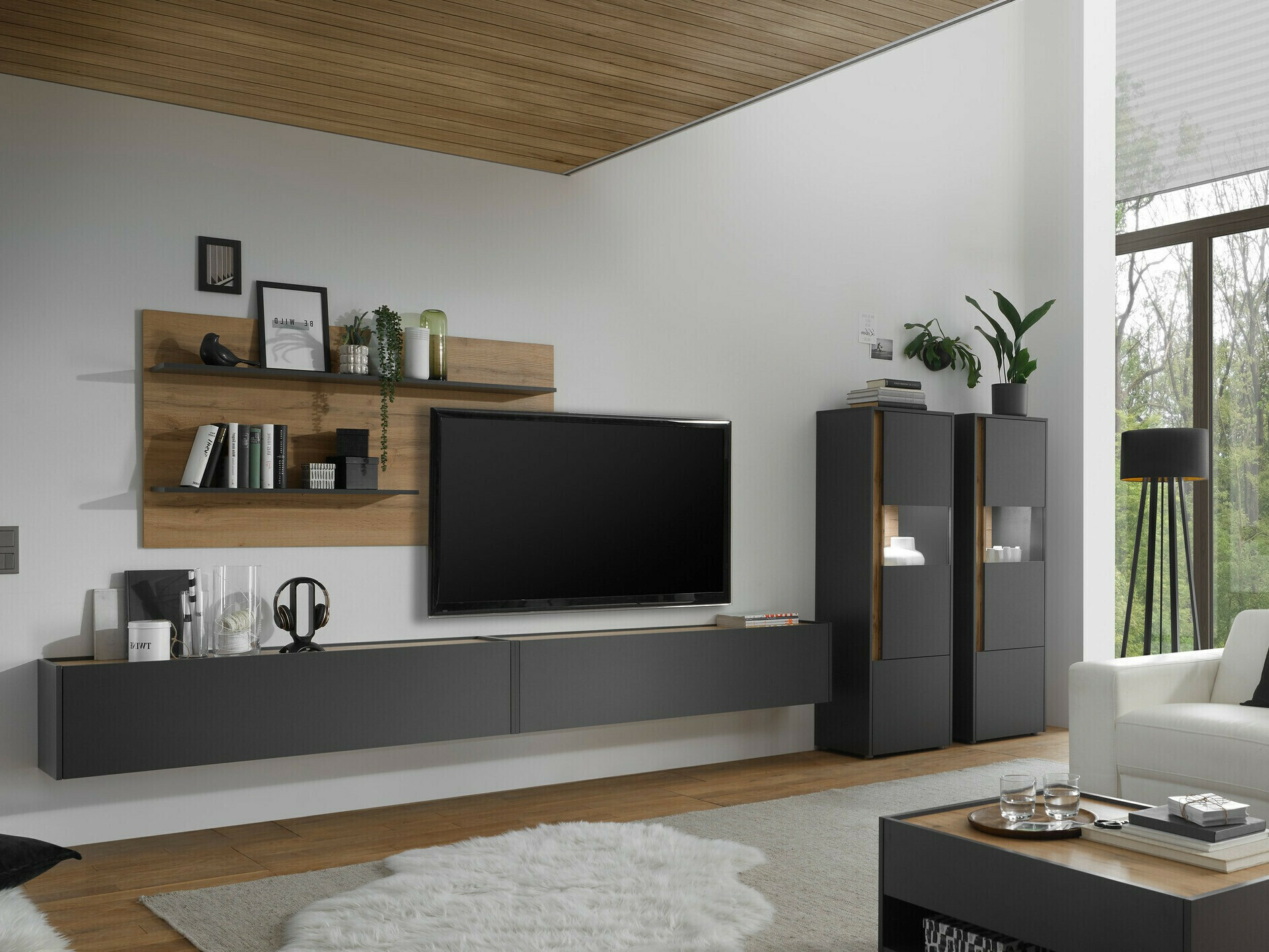 Komplet za dnevno sobo Elbsori 135 (Antracit + Wotan hrast)