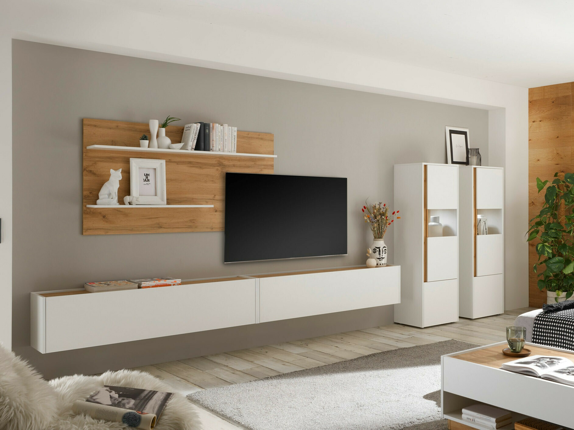 Komplet za dnevno sobo Elbsori 135 (Bela + Wotan hrast)