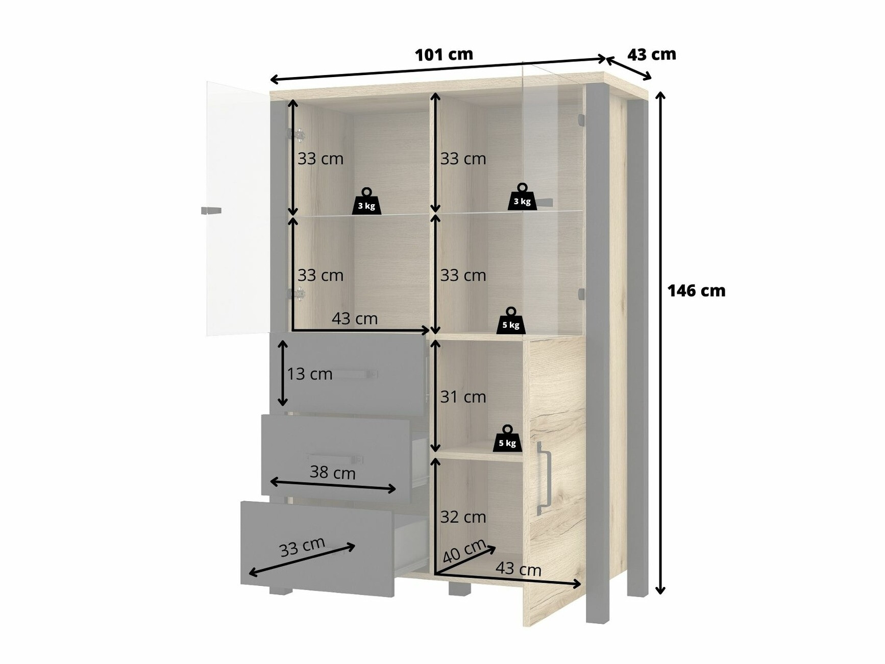 Regal Tornua 105 (Temna smreka + Mat črna)