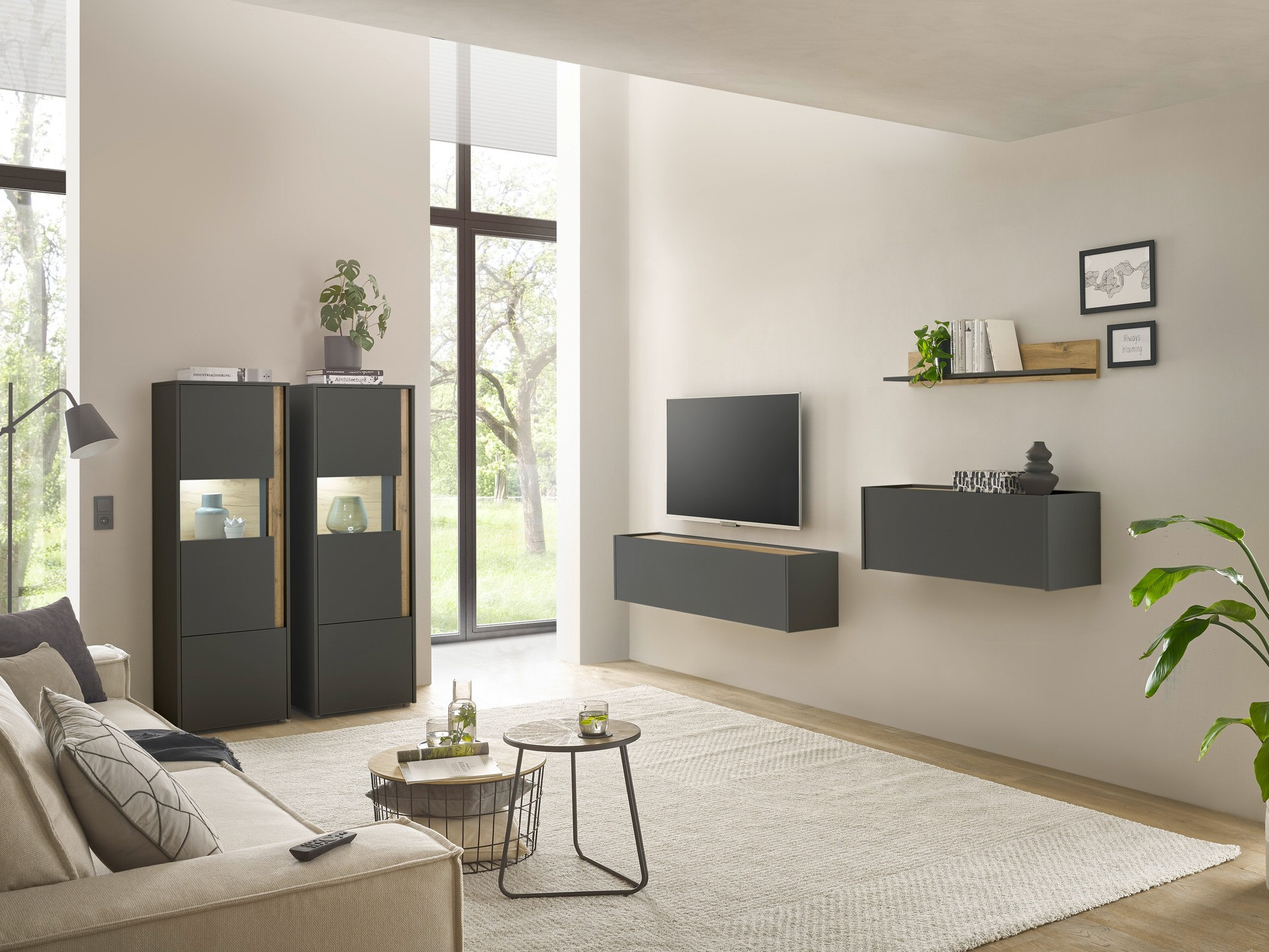 Komplet za dnevno sobo Elbsori 136 (Antracit + Wotan hrast)